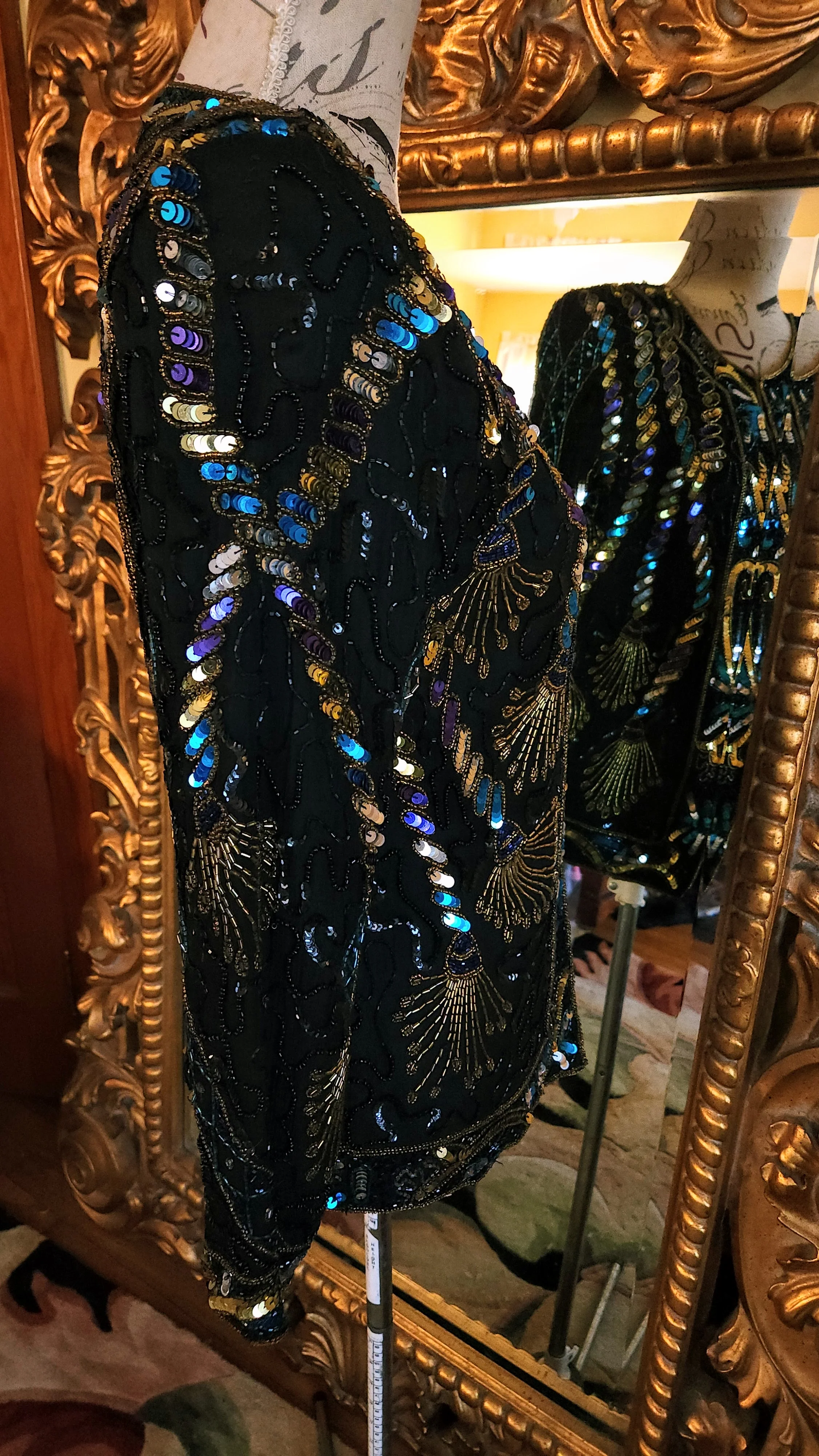 80s Black Silk Sequin And Beaded Tassle Jacket By Laurence Kazar - Image 4