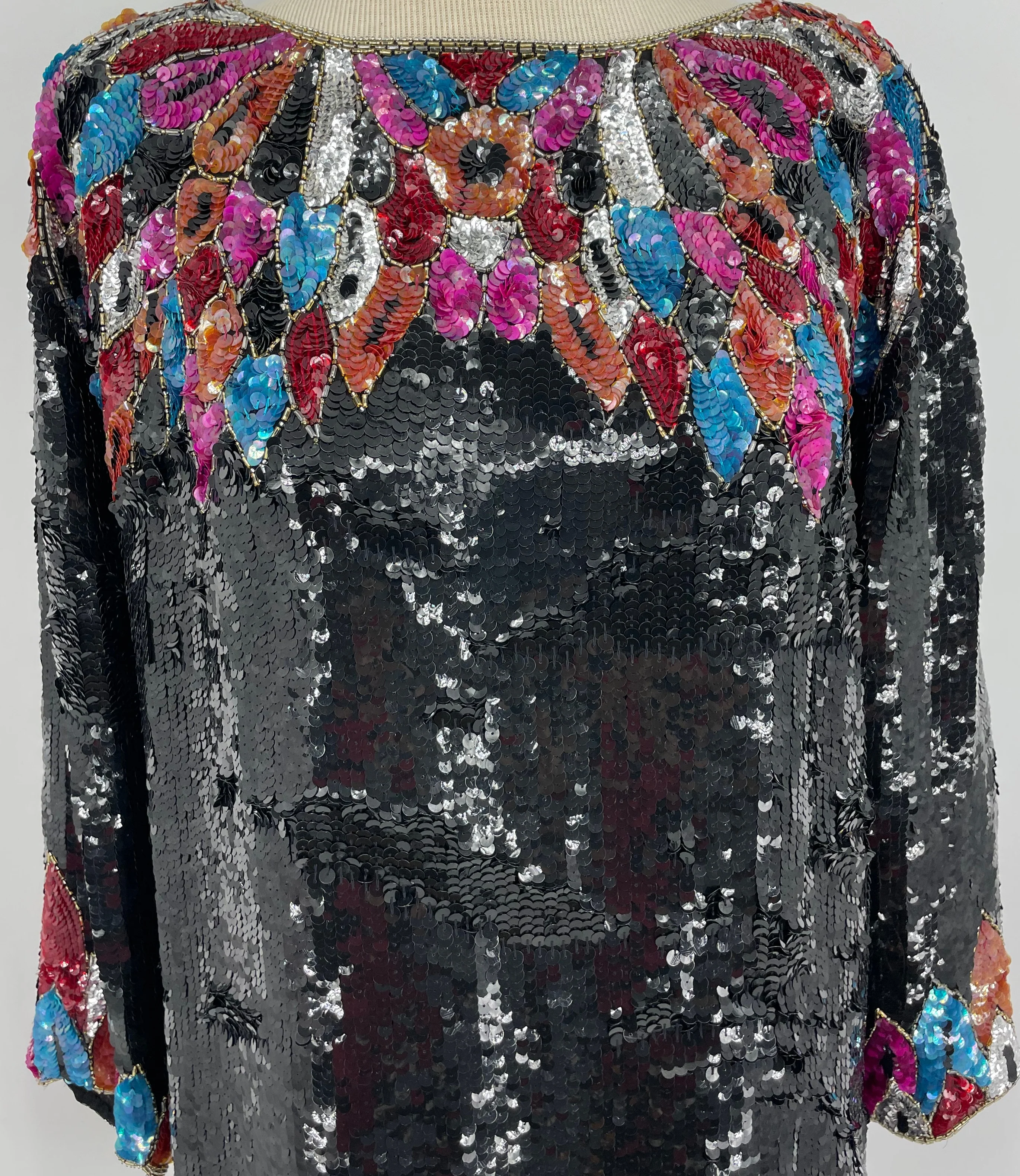 80s Black Silk Sequins Beaded Blouse By Neiman Marcus - Image 4