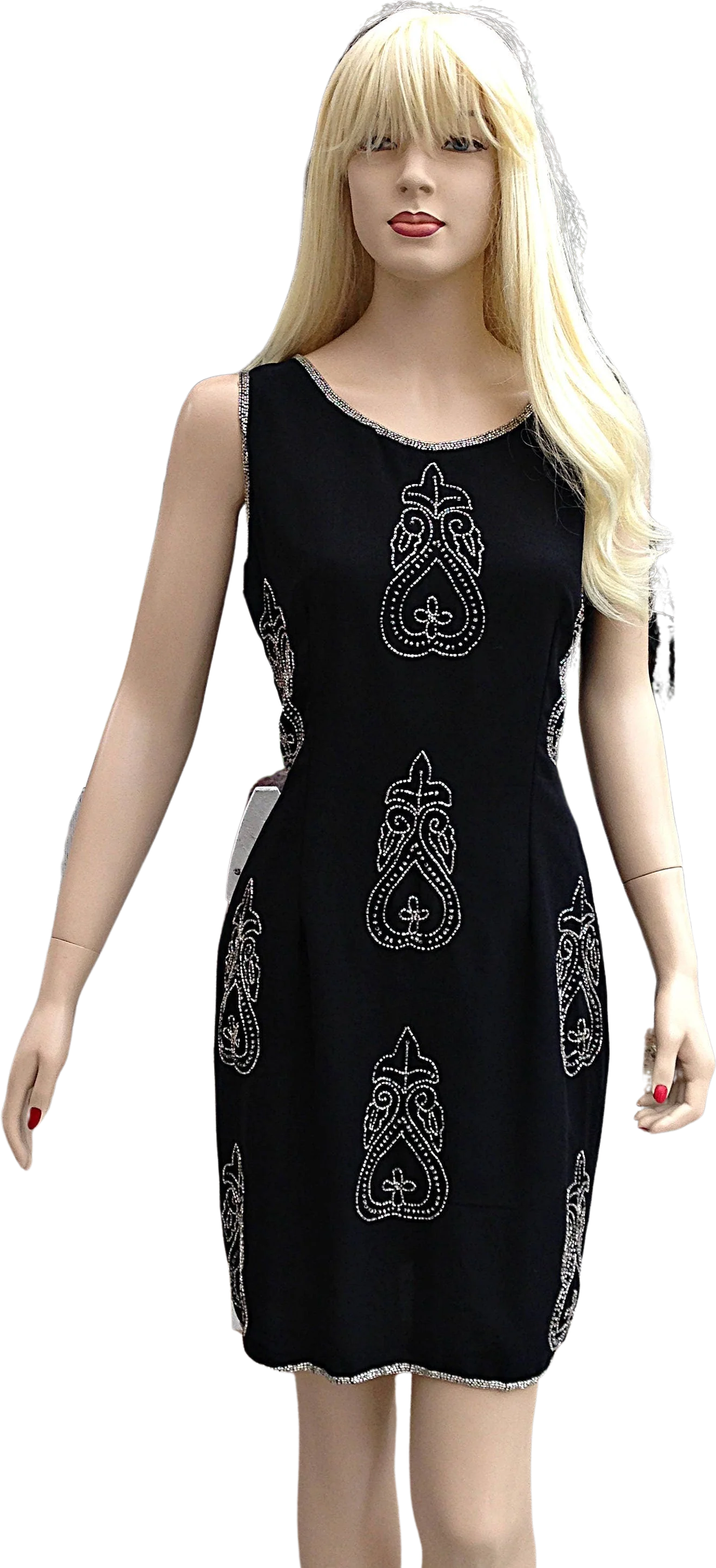 80s Black Silver Fleur De Lis Beaded Jacket Dress Set By Life and Style New York - Image 2