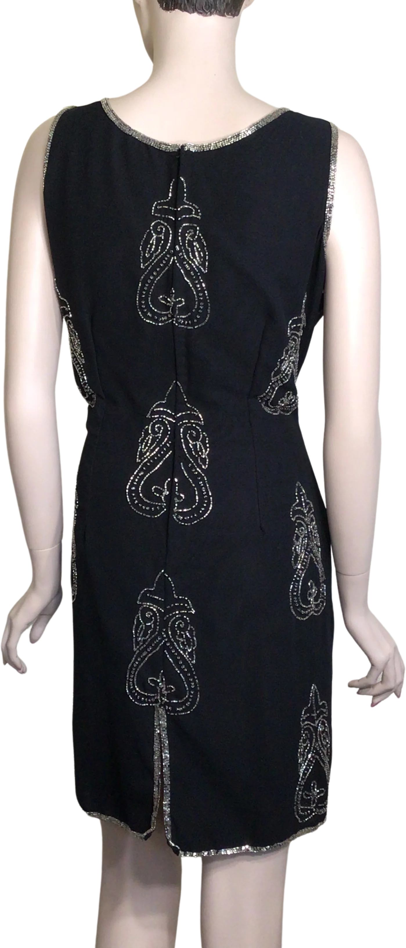80s Black Silver Fleur De Lis Beaded Jacket Dress Set By Life and Style New York - Image 5