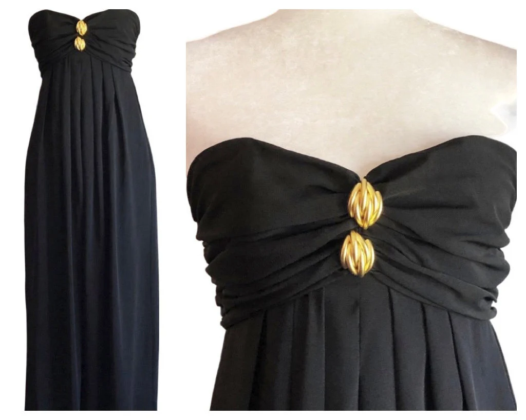 80s Black Strapless Lilli Ann Jumpsuit Ruched Glam Wide Leg Evening Party Jumpsuit Disco Dress Palazzo Vintage Pantsuit by L Rothschild For Lilli Ann I. Magnin - Image 2