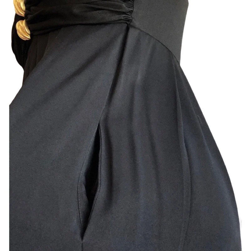 80s Black Strapless Lilli Ann Jumpsuit Ruched Glam Wide Leg Evening Party Jumpsuit Disco Dress Palazzo Vintage Pantsuit by L Rothschild For Lilli Ann I. Magnin - Image 4
