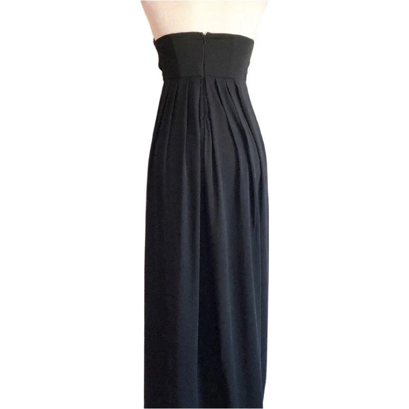 80s Black Strapless Lilli Ann Jumpsuit Ruched Glam Wide Leg Evening Party Jumpsuit Disco Dress Palazzo Vintage Pantsuit by L Rothschild For Lilli Ann I. Magnin - Image 5