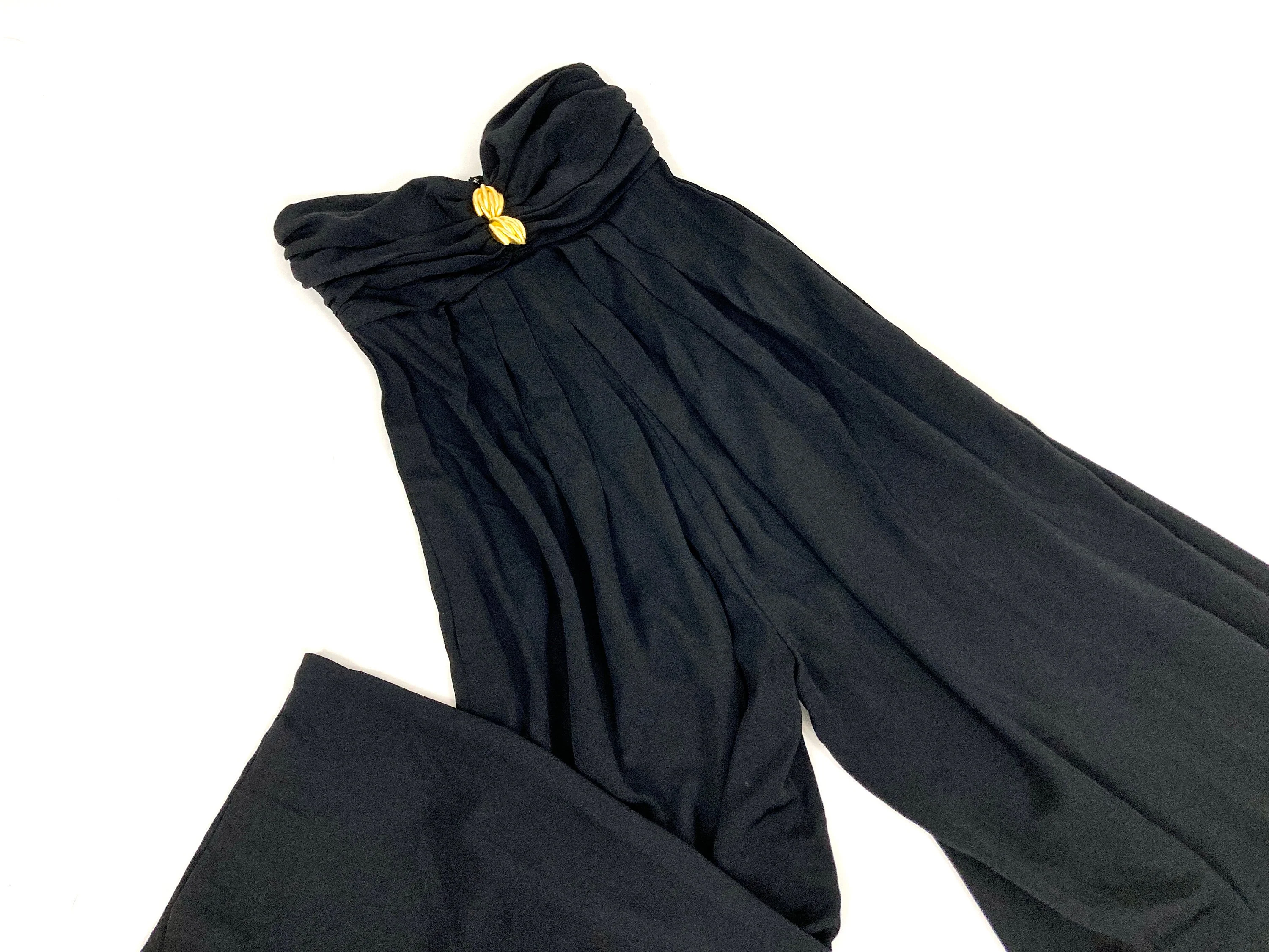 80s Black Strapless Lilli Ann Jumpsuit Ruched Glam Wide Leg Evening Party Jumpsuit Disco Dress Palazzo Vintage Pantsuit by L Rothschild For Lilli Ann I. Magnin - Image 7