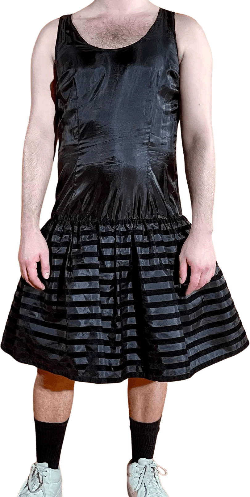 80s Black Striped Ballerina Drop Skirt Slip Dress By Raul Blanco