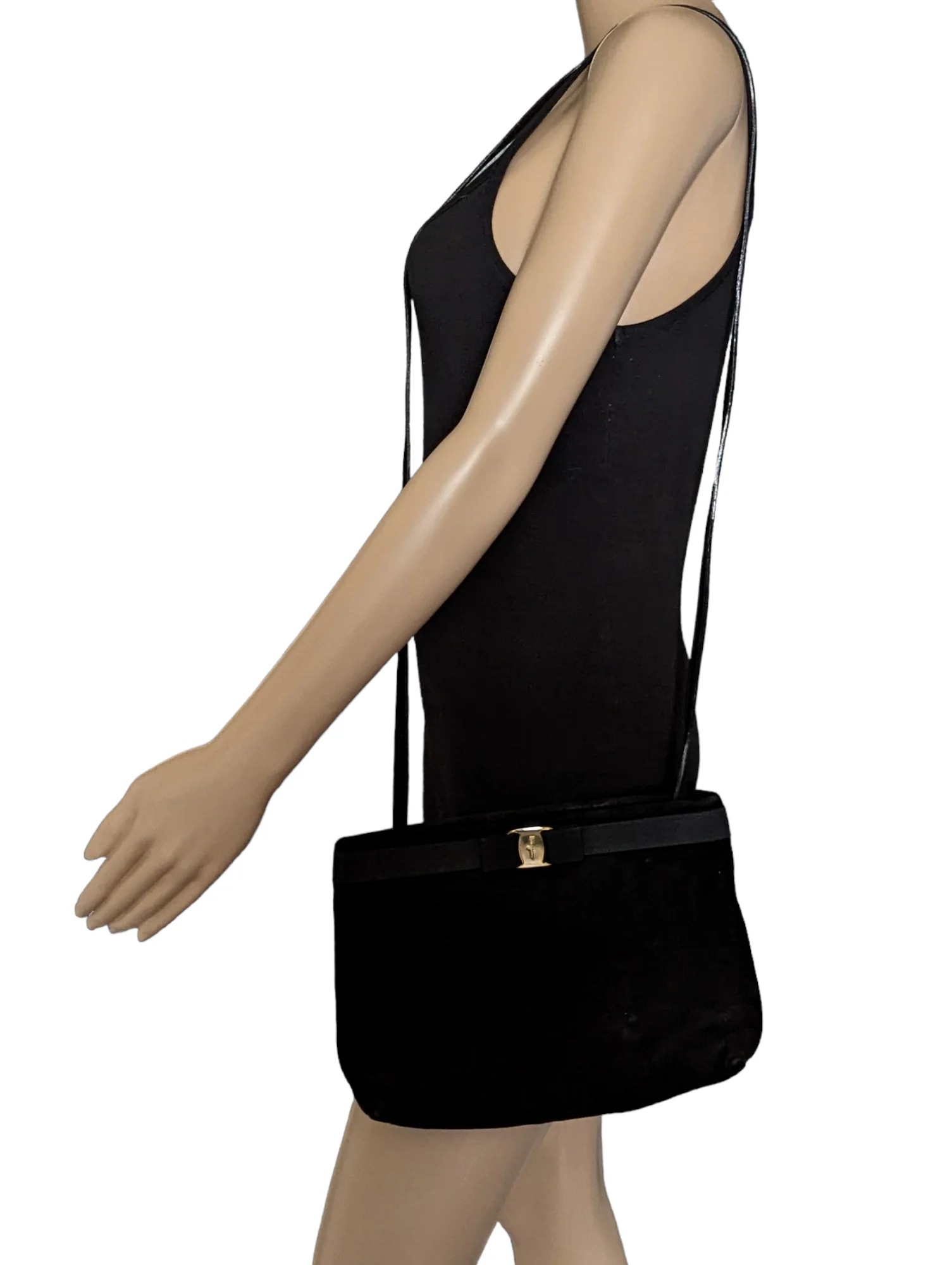 80s Black Suede Convertible Crossbody Clutch Purse By Salvatore Ferragamo - Image 3