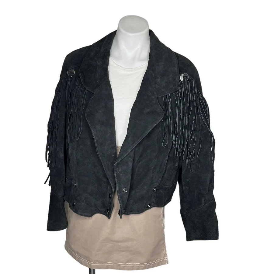 80s Black Suede Fringed Jacket 80s Vintage Snaps By Ann Gee - Image 3