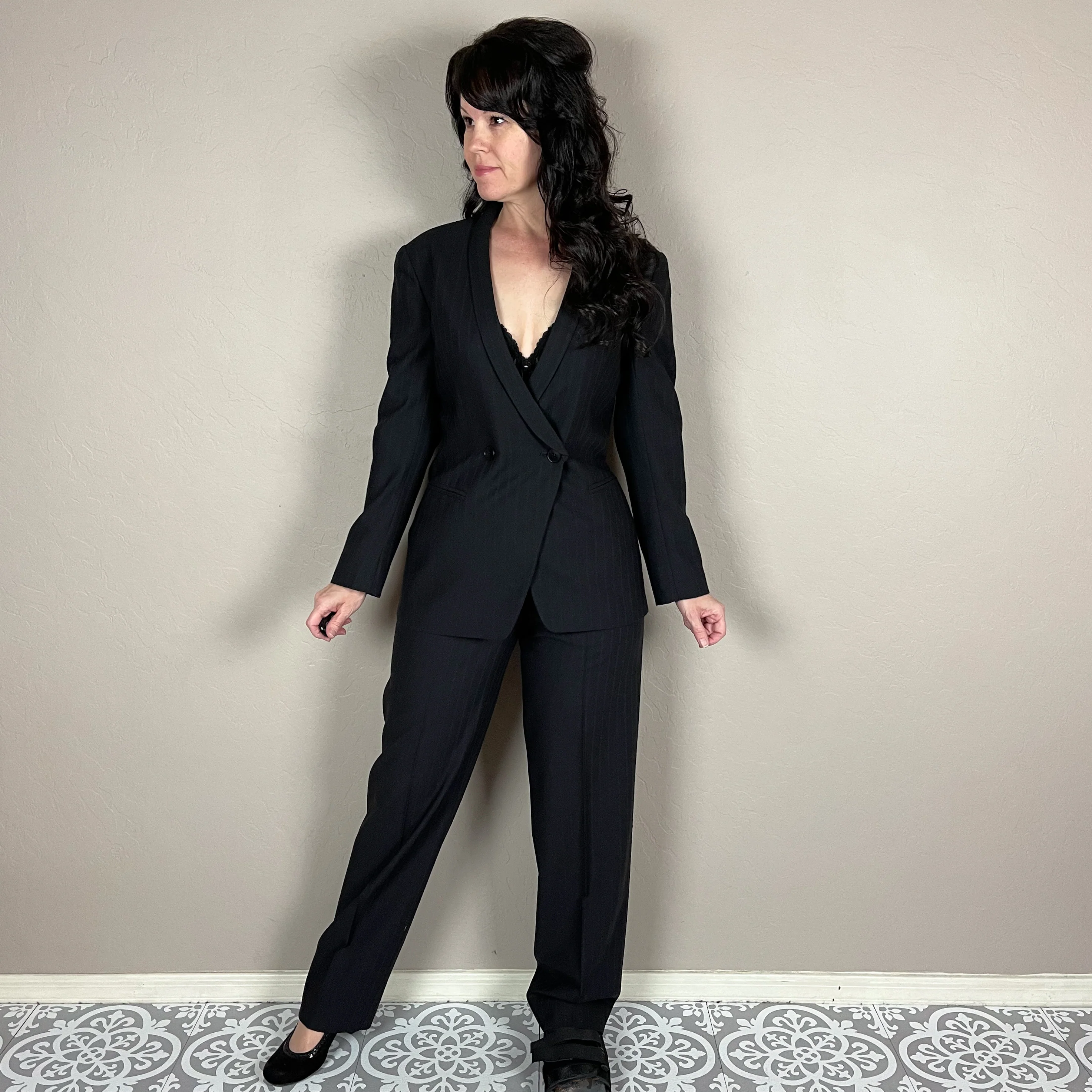 80s Black Tailored Pinstripe Suit By Giorgio Armani - Image 6