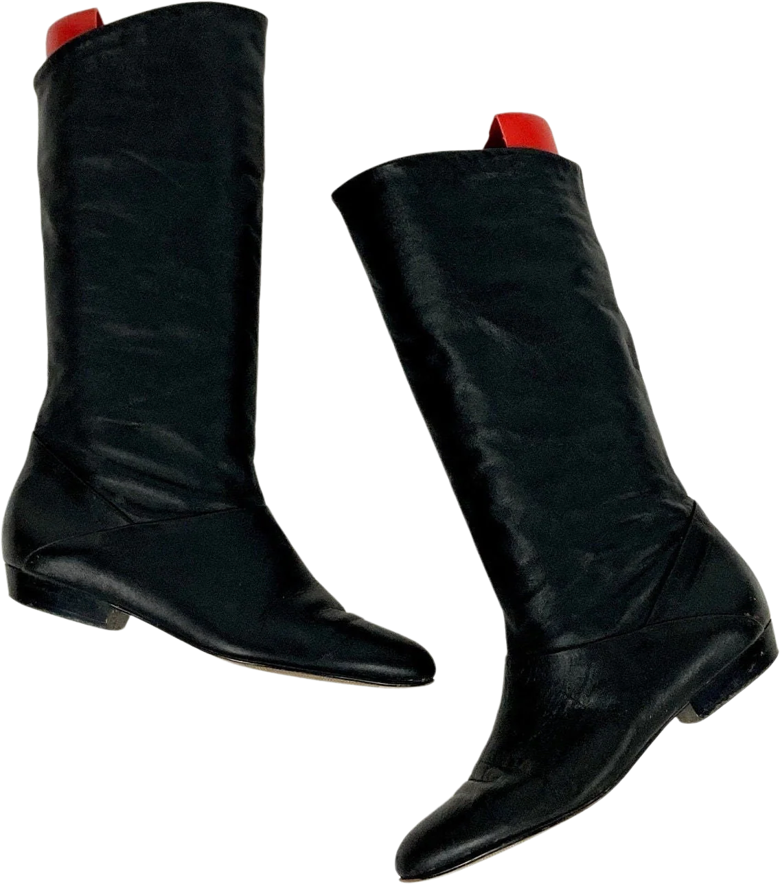 80s Black Tall Leather Boots Vintage Pirate Cuff Slouch Flat Heel Pixie Rocker Boots by Life Stride