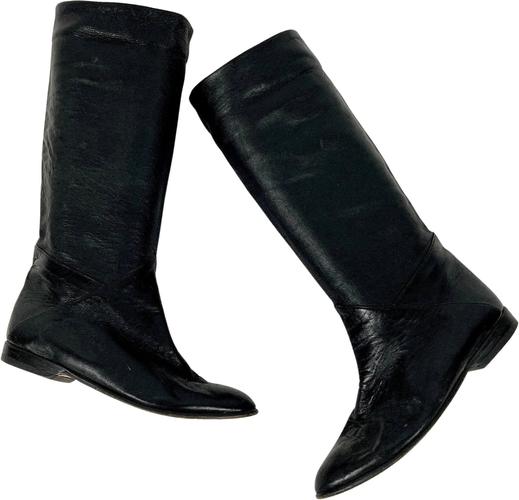 80s Black Tall Leather Boots Vintage Pirate Cuff Slouch Flat Heel Rocker Boots by Bertie