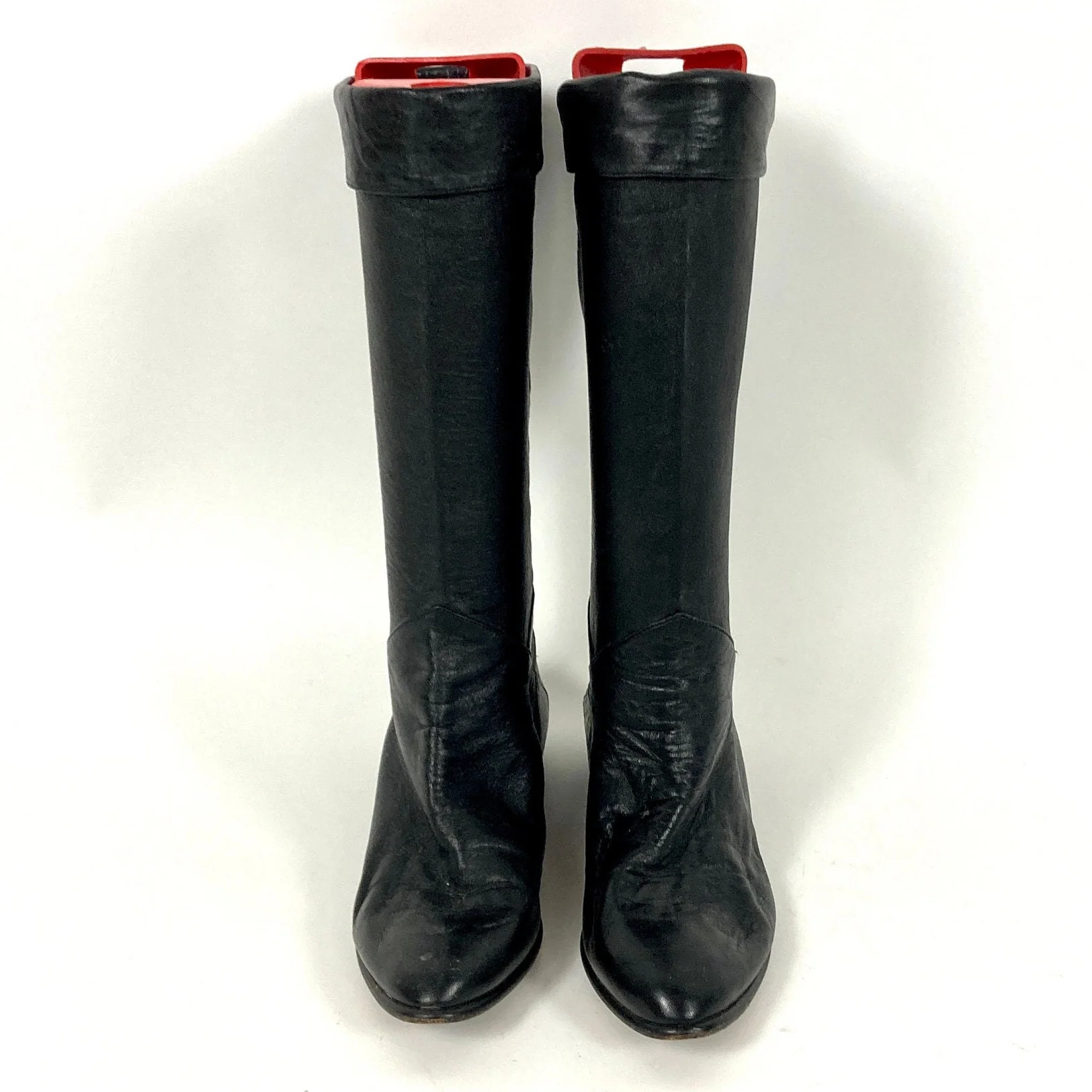 80s Black Tall Leather Boots Vintage Pirate Cuff Slouch Flat Heel Rocker Boots by Bertie - Image 2