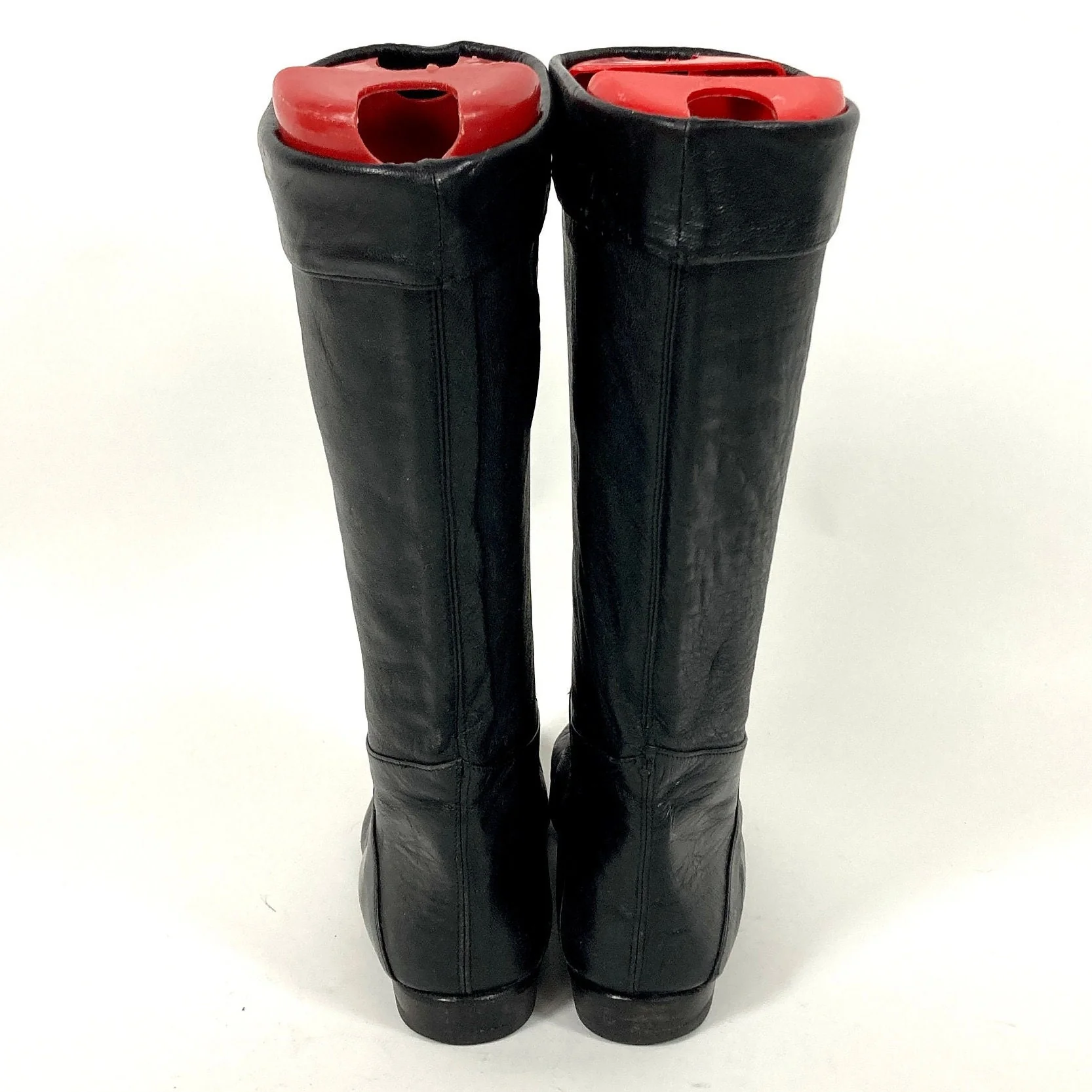 80s Black Tall Leather Boots Vintage Pirate Cuff Slouch Flat Heel Rocker Boots by Bertie - Image 3