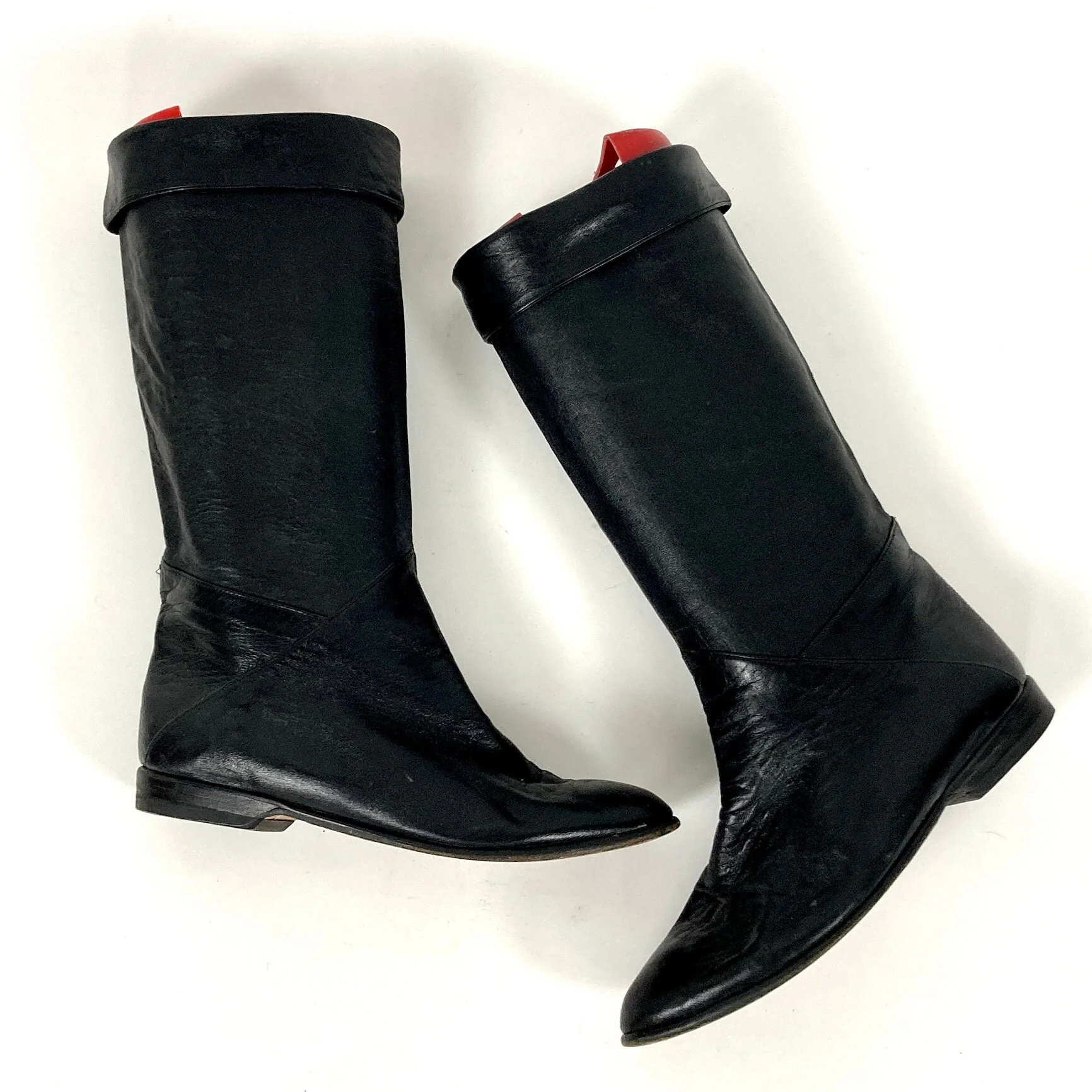 80s Black Tall Leather Boots Vintage Pirate Cuff Slouch Flat Heel Rocker Boots by Bertie - Image 7