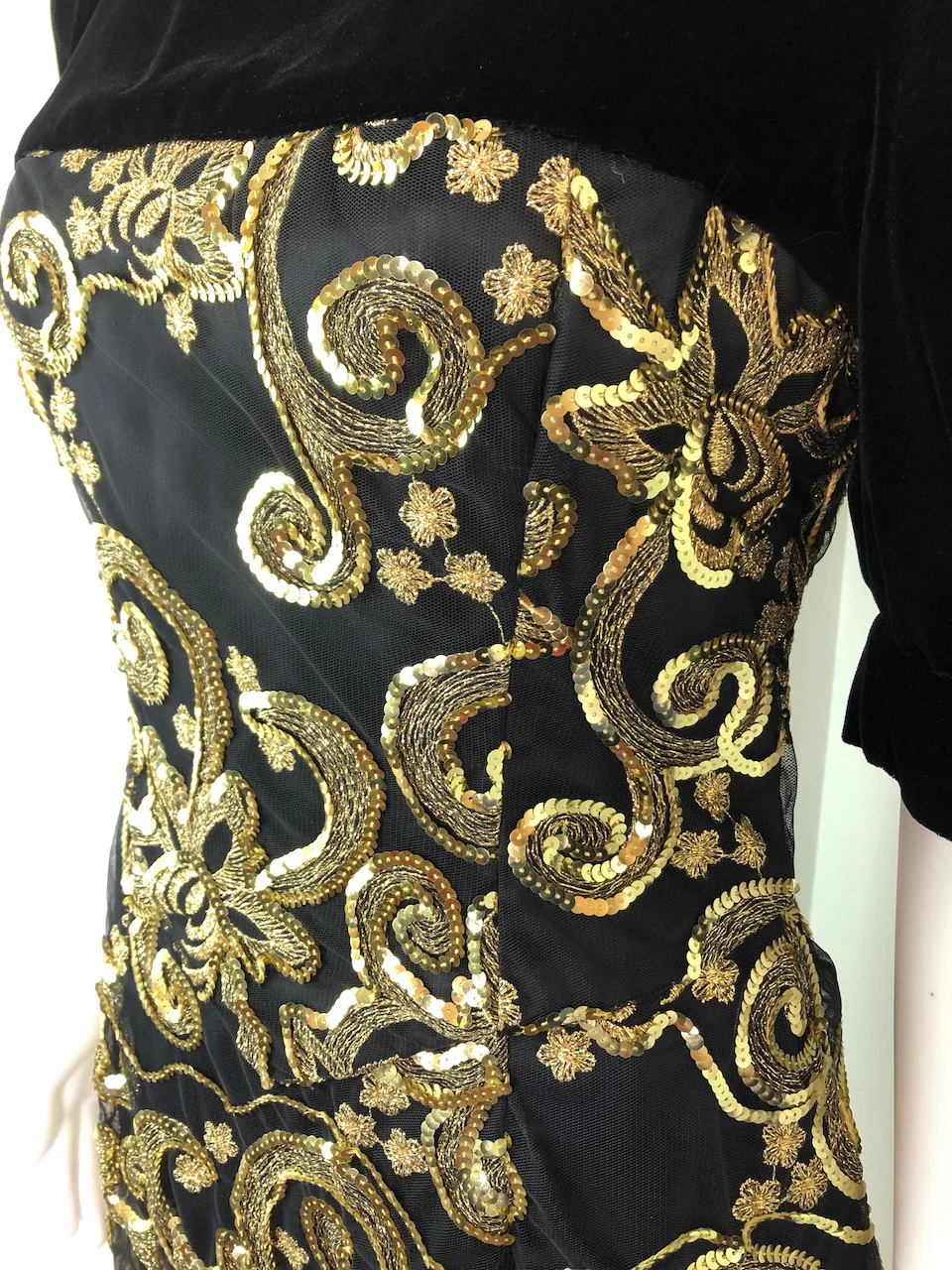80s Black Velvet And Lame Cocktail Party Dress By Jessica McClintock - Image 7