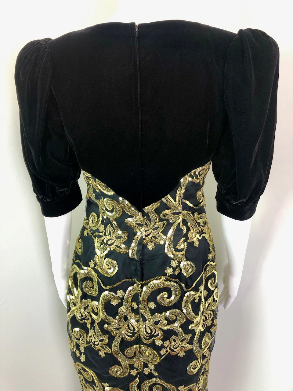 80s Black Velvet And Lame Cocktail Party Dress By Jessica McClintock - Image 8