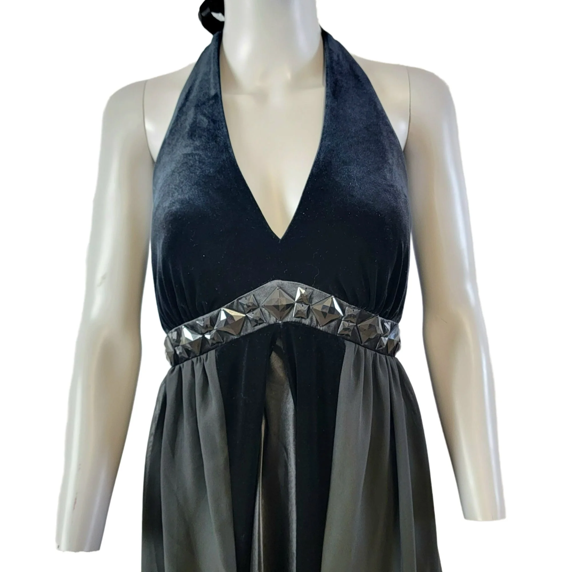 80s Black Velvet Halter Maxi Dress Gown Formal Women 8 By Bethany - Image 11