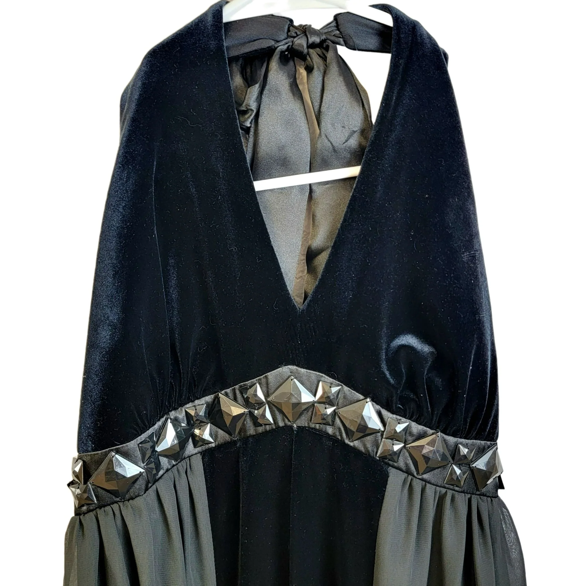 80s Black Velvet Halter Maxi Dress Gown Formal Women 8 By Bethany - Image 5