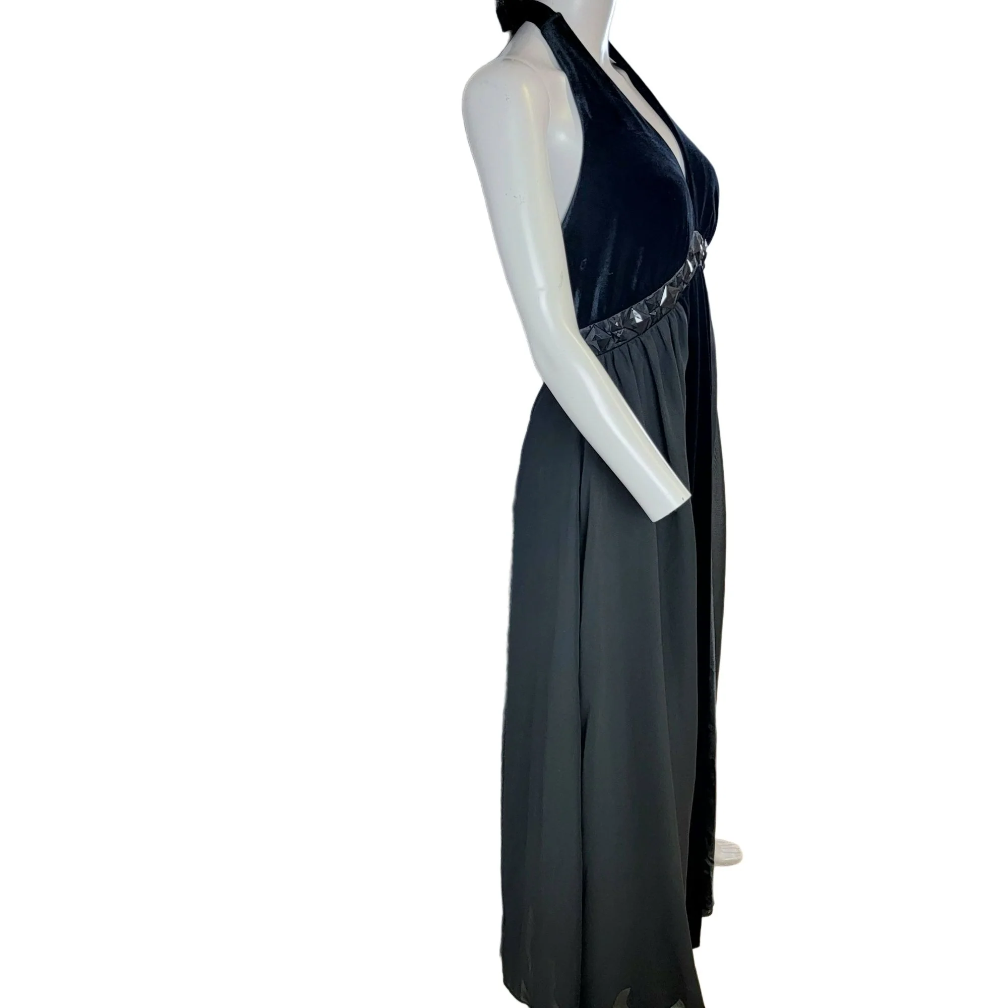 80s Black Velvet Halter Maxi Dress Gown Formal Women 8 By Bethany - Image 9