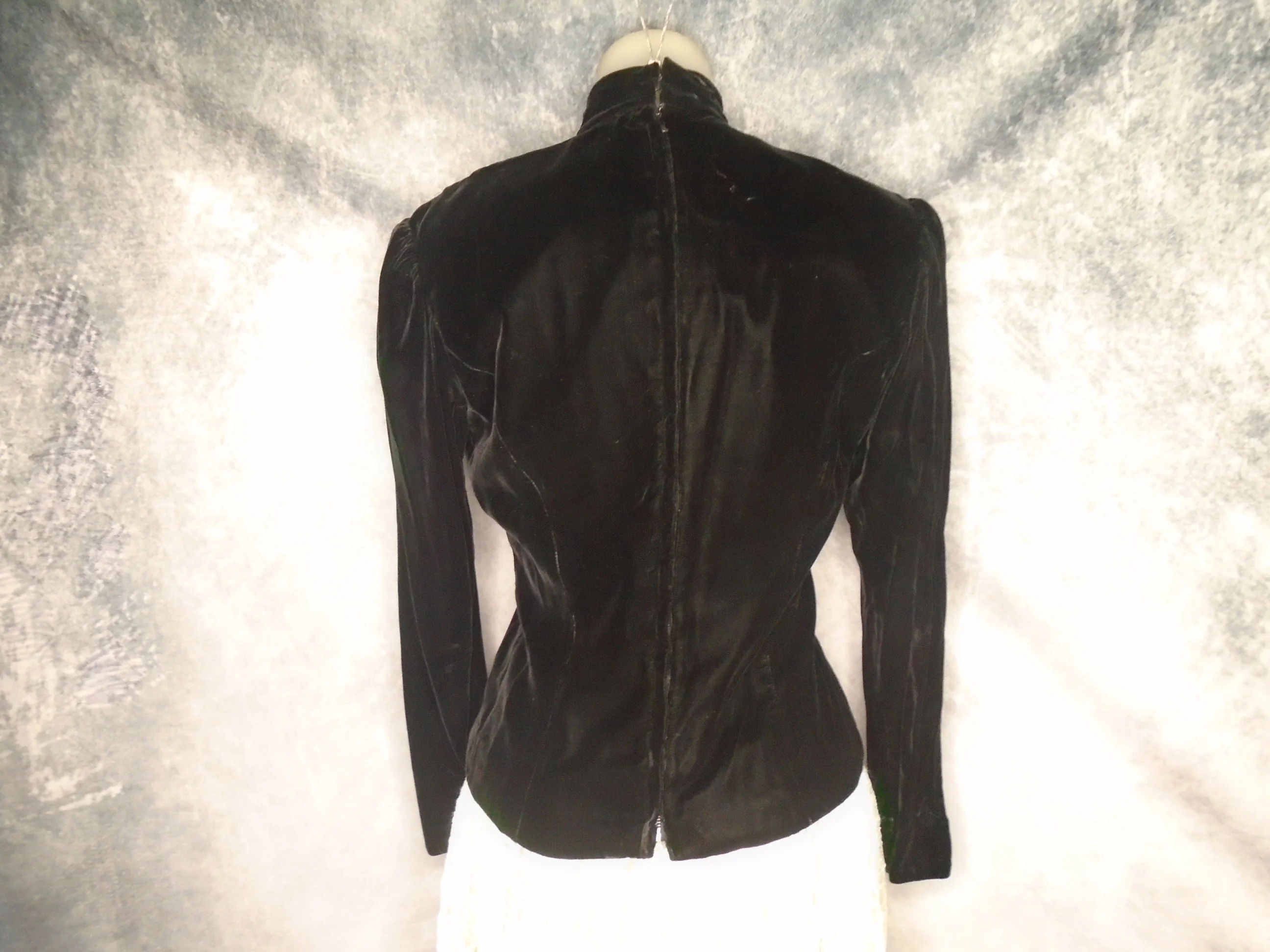 80s Black Velvet High Neck Top, Victorian Look By Victor Costa - Image 2