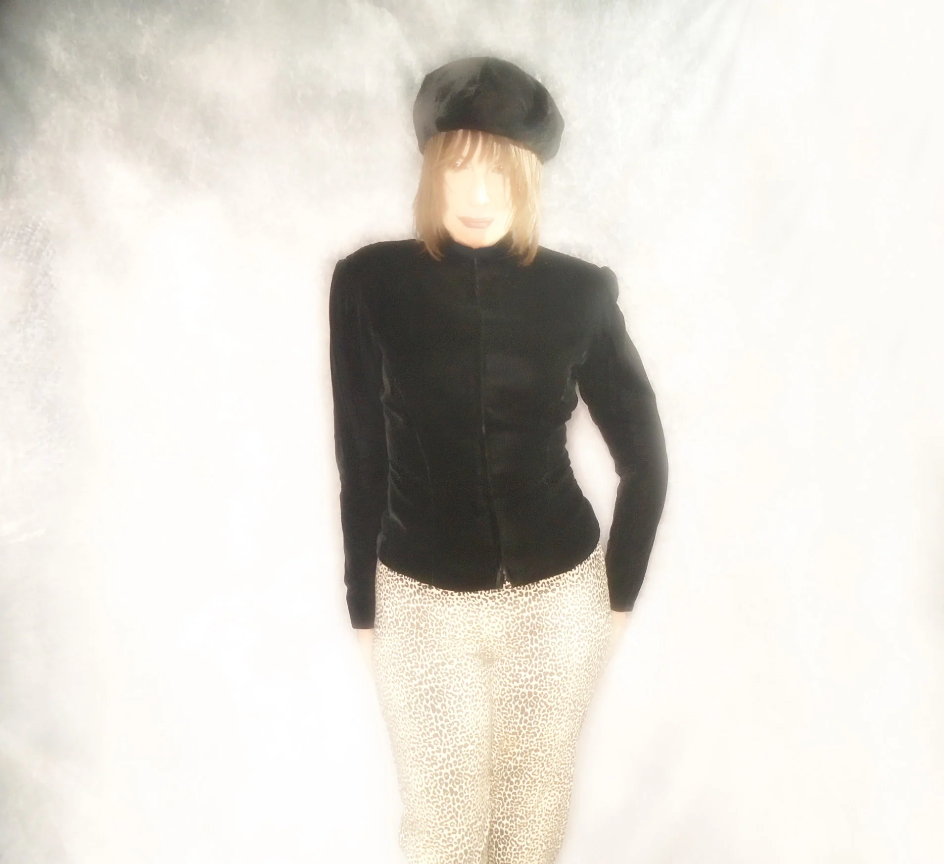 80s Black Velvet High Neck Top, Victorian Look By Victor Costa - Image 3