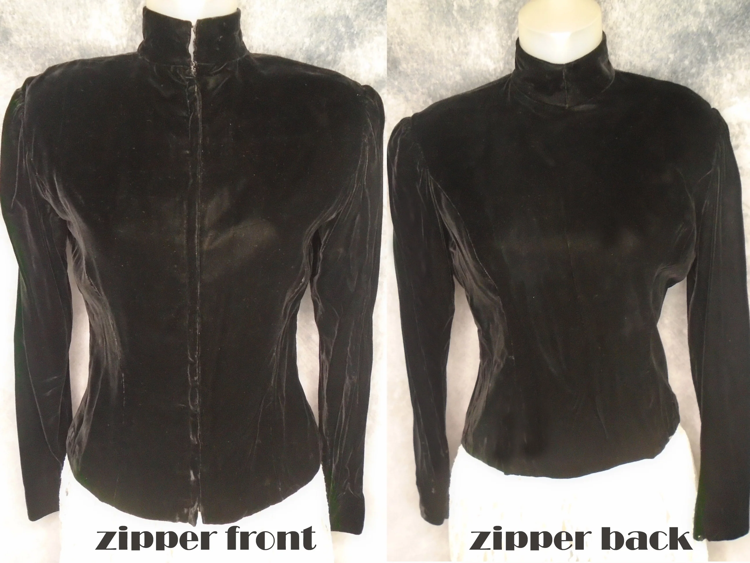 80s Black Velvet High Neck Top, Victorian Look By Victor Costa - Image 4