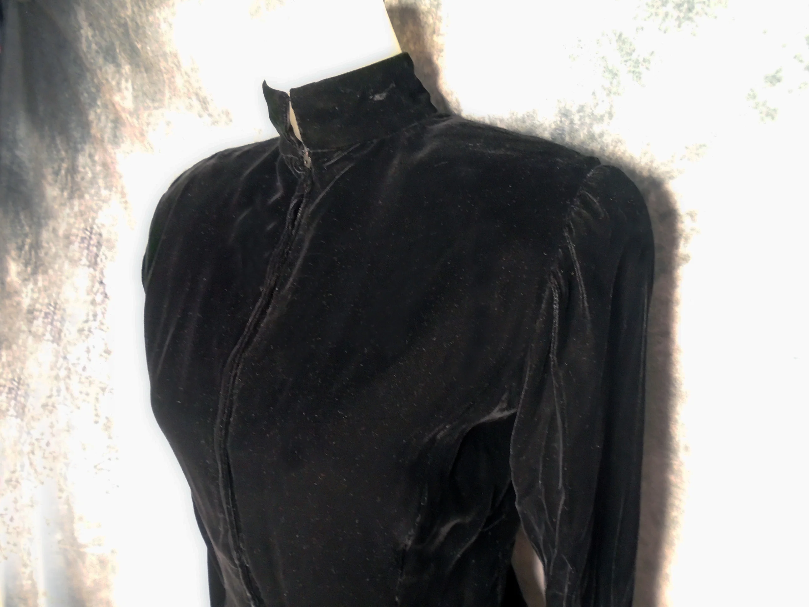 80s Black Velvet High Neck Top, Victorian Look By Victor Costa - Image 5