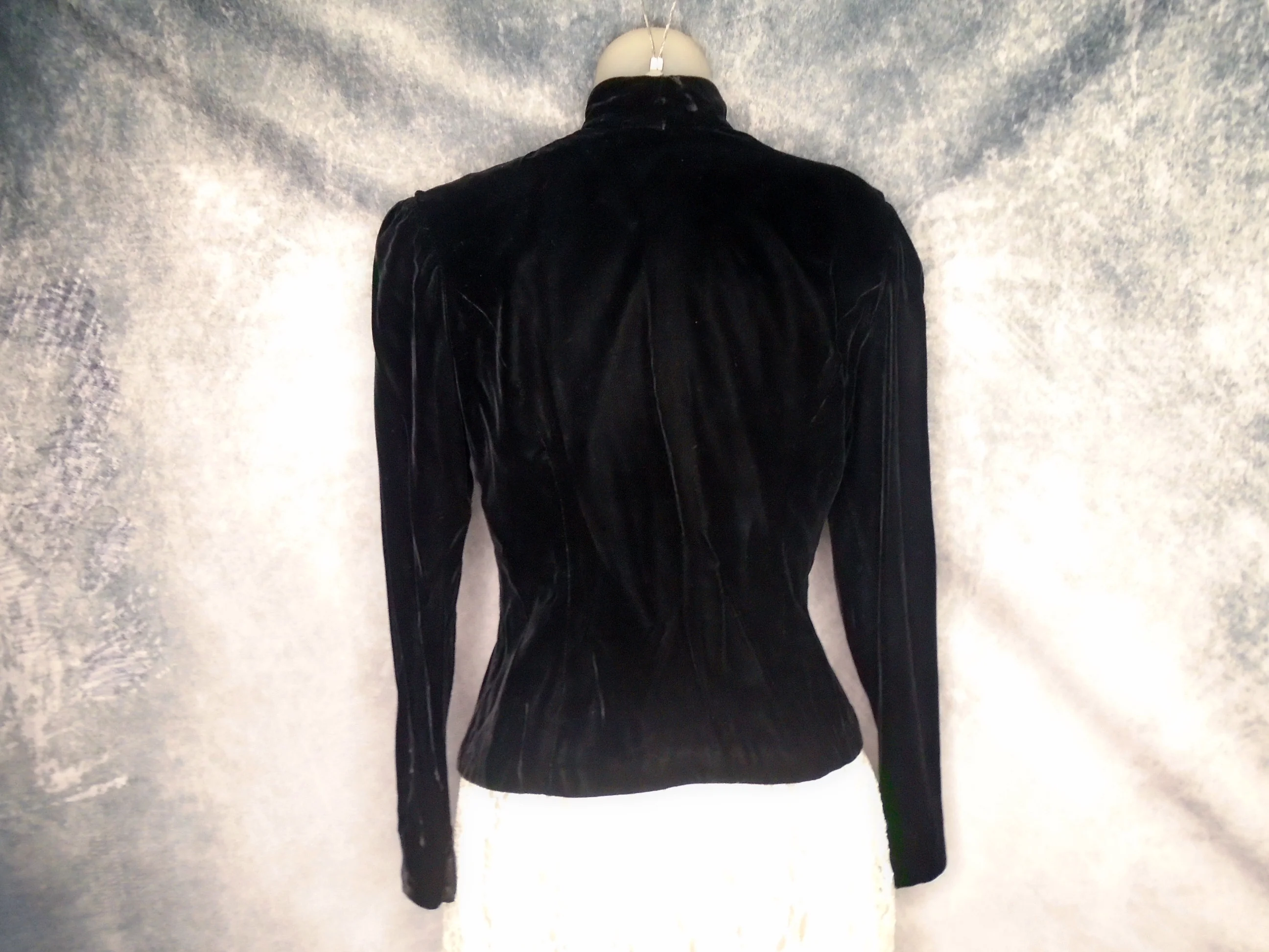 80s Black Velvet High Neck Top, Victorian Look By Victor Costa - Image 9