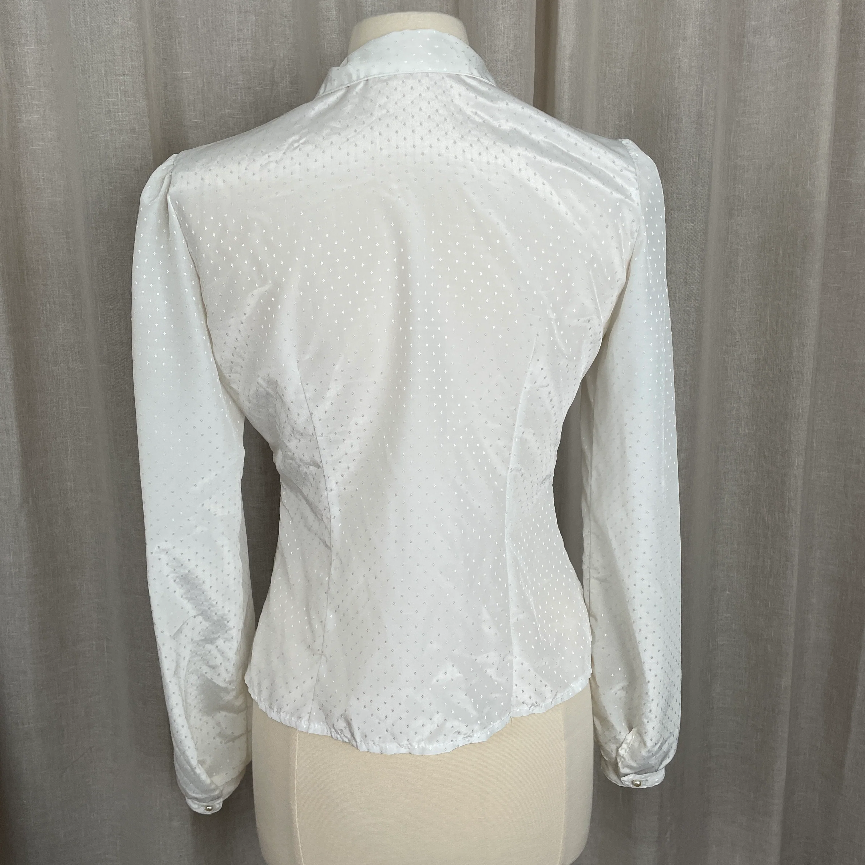 80s Blouse Size 11 12 White Jacquard Dot Puff Sleeve By Jonathan Martin - Image 8
