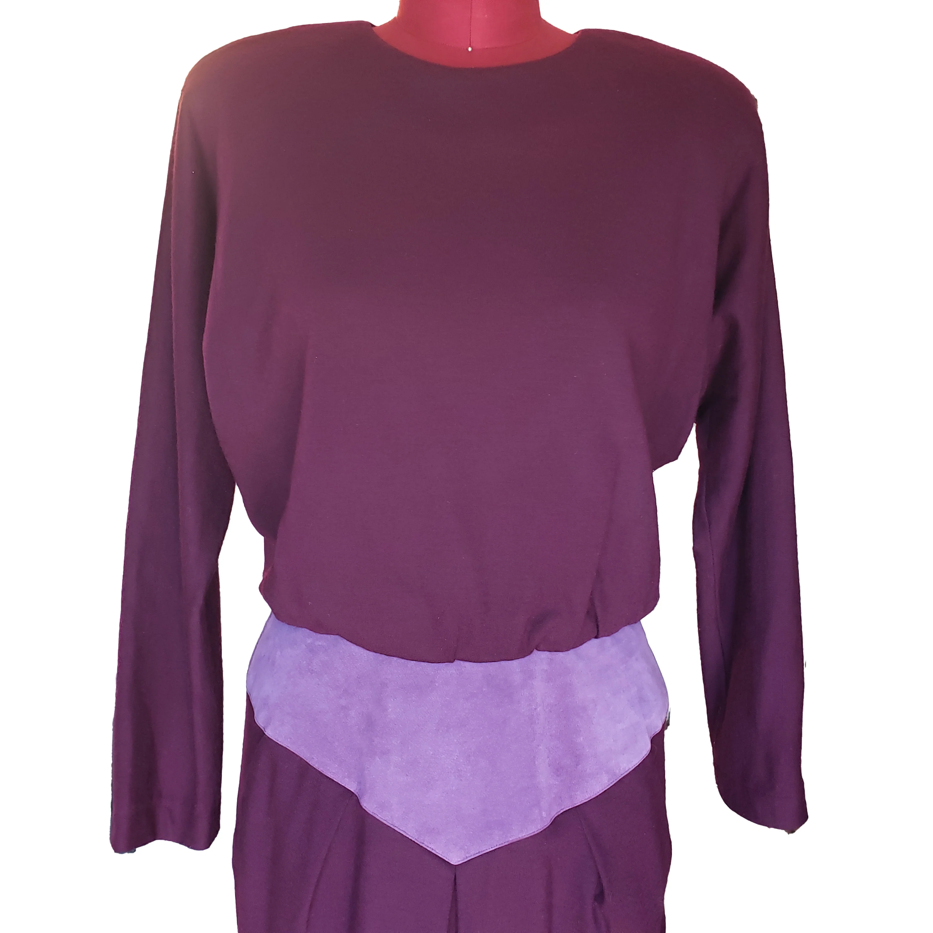 80s Blouson Dress Maroon Knit Dolman Sleeves Large By St. Gillian - Image 3