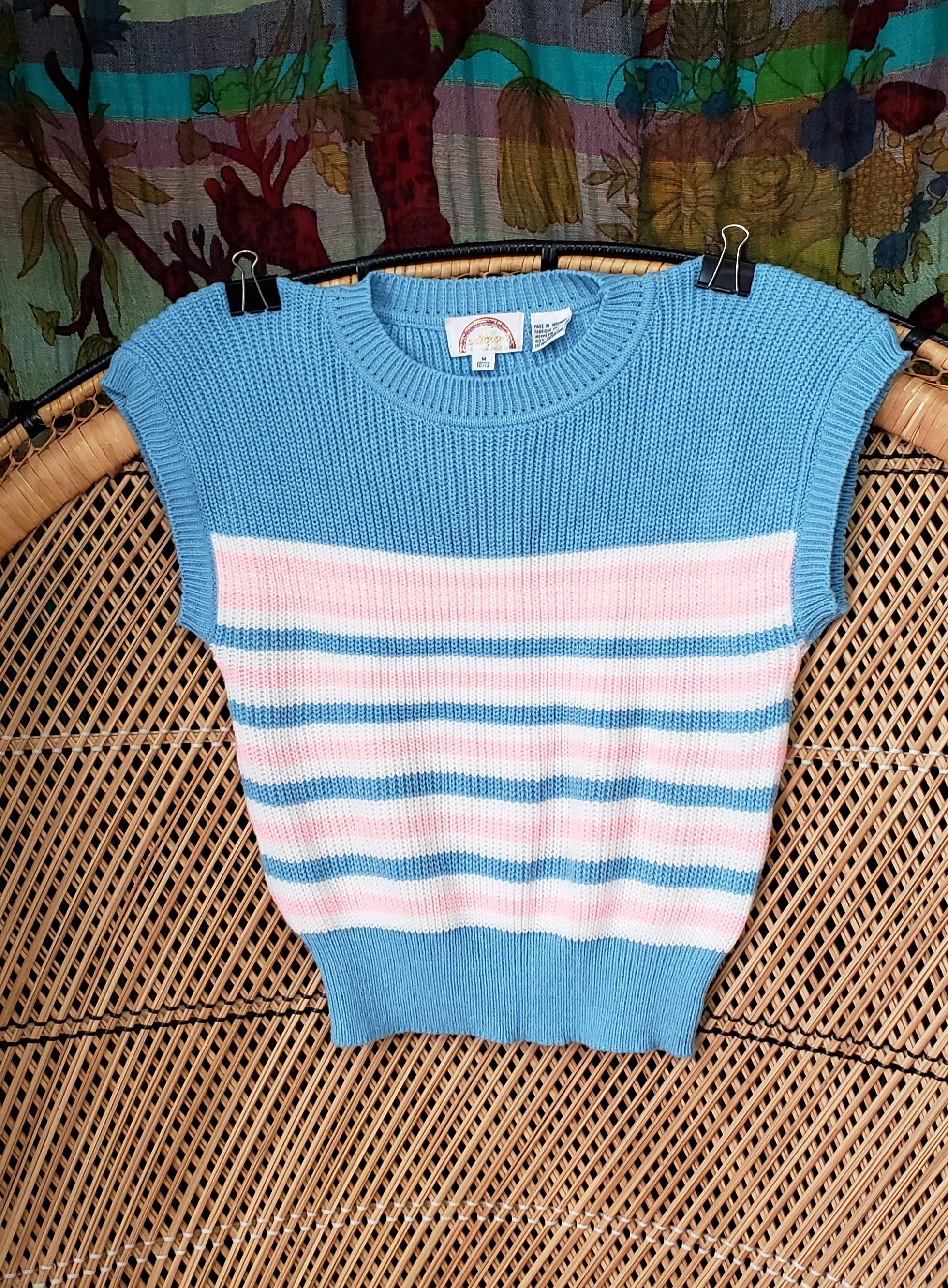 80s Blue And Pink Sweater Vest By Eclipse Las Angeles - Image 5