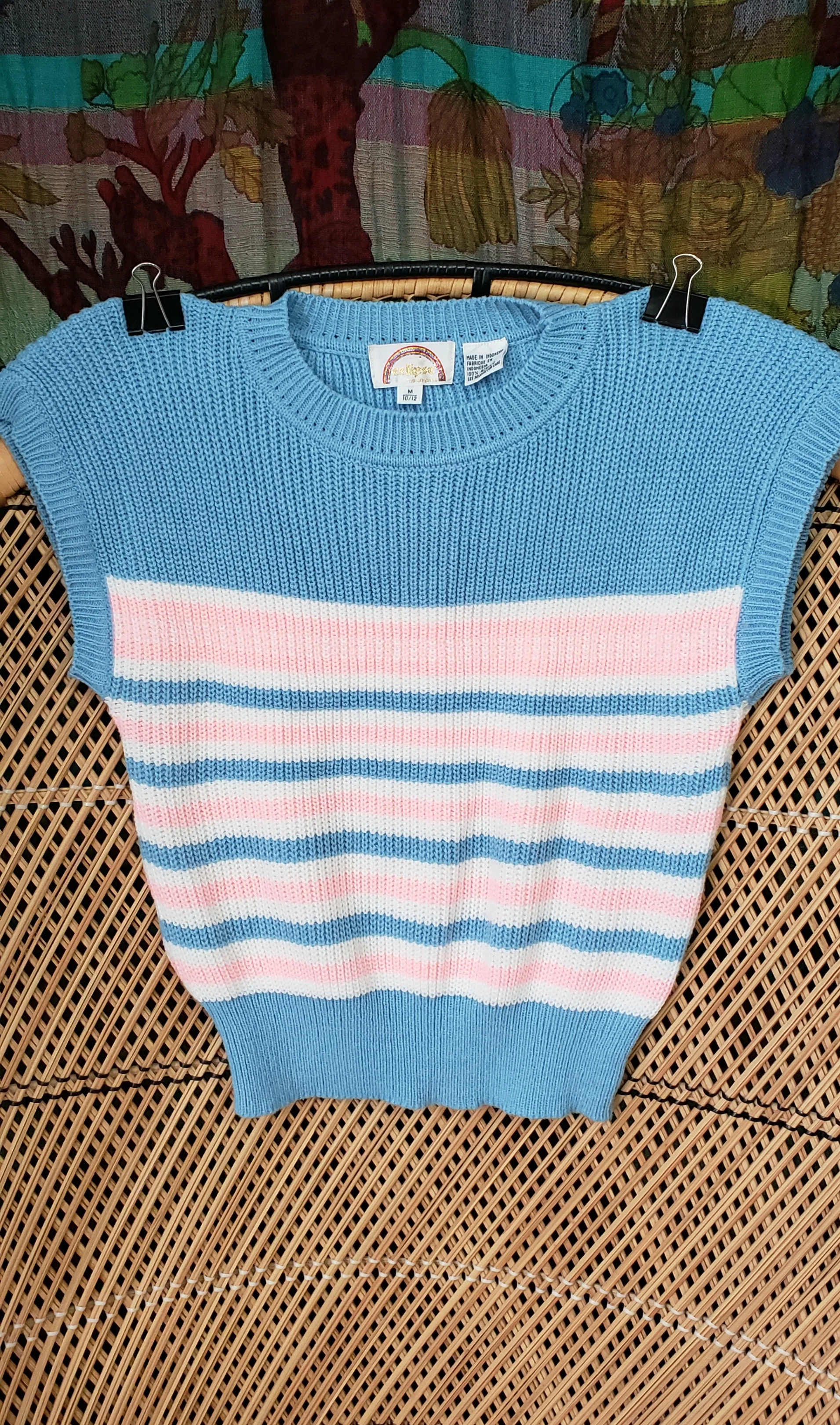 80s Blue And Pink Sweater Vest By Eclipse Las Angeles - Image 6