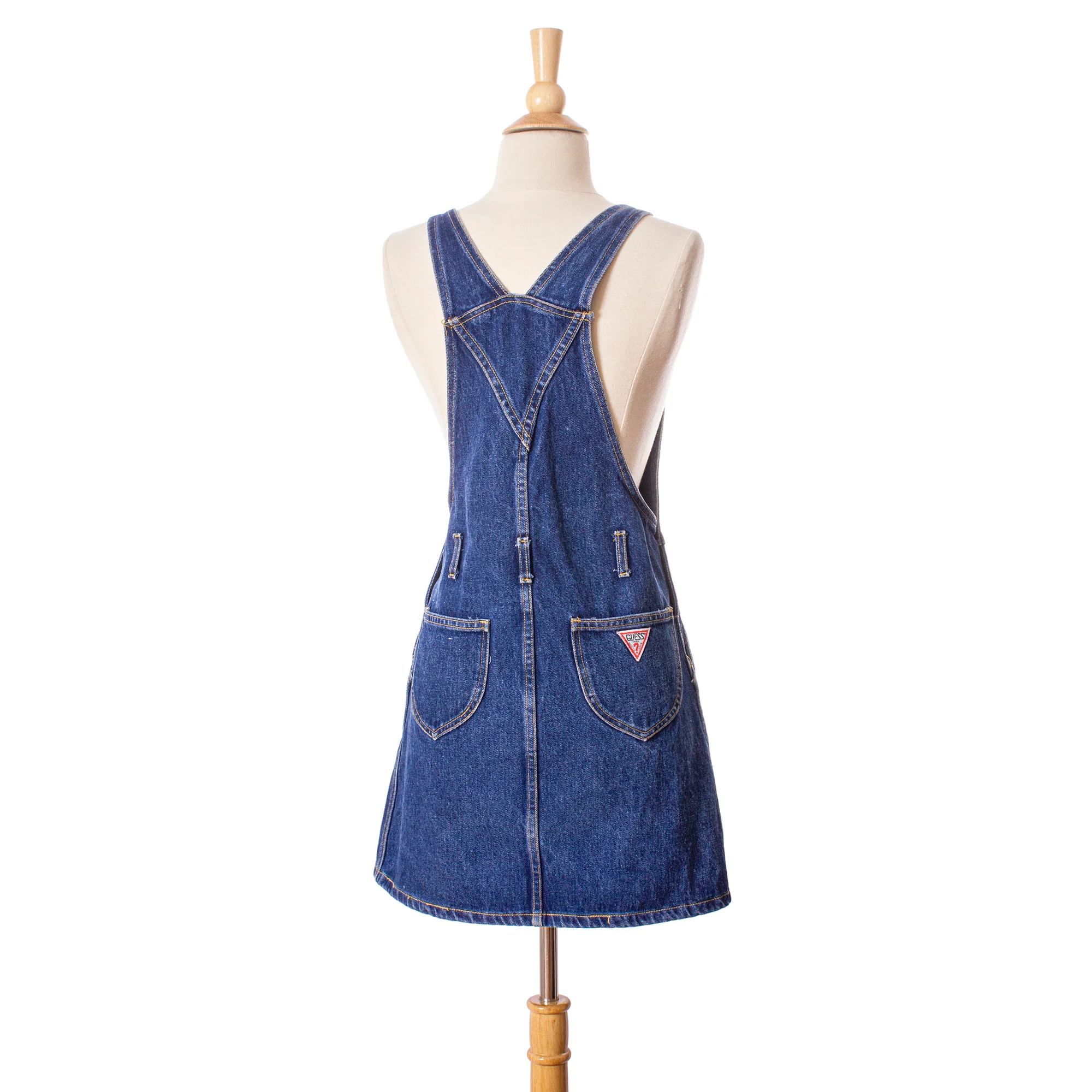 80s Blue Denim Mini Overalls Dress By Guess - Image 2