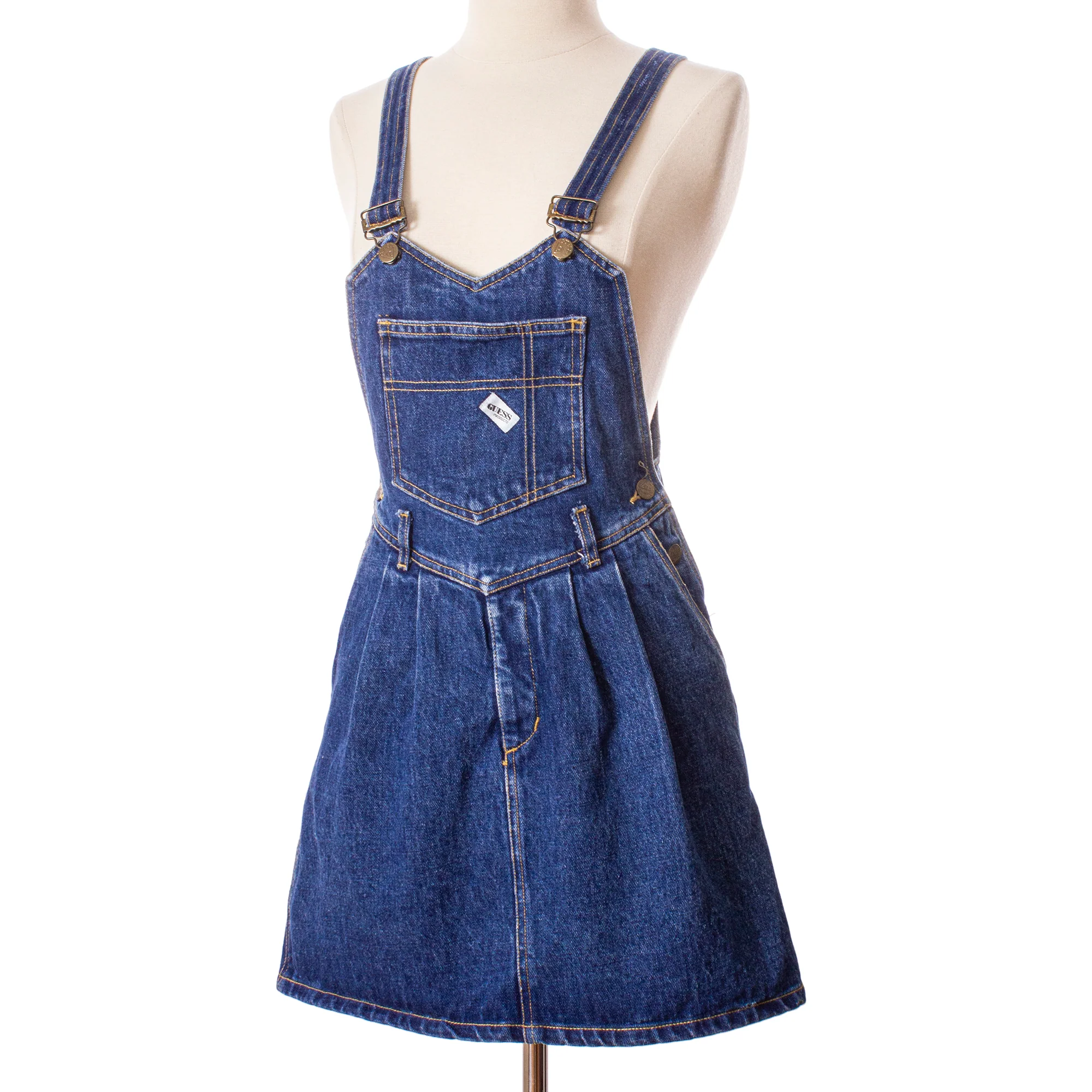 80s Blue Denim Mini Overalls Dress By Guess - Image 3