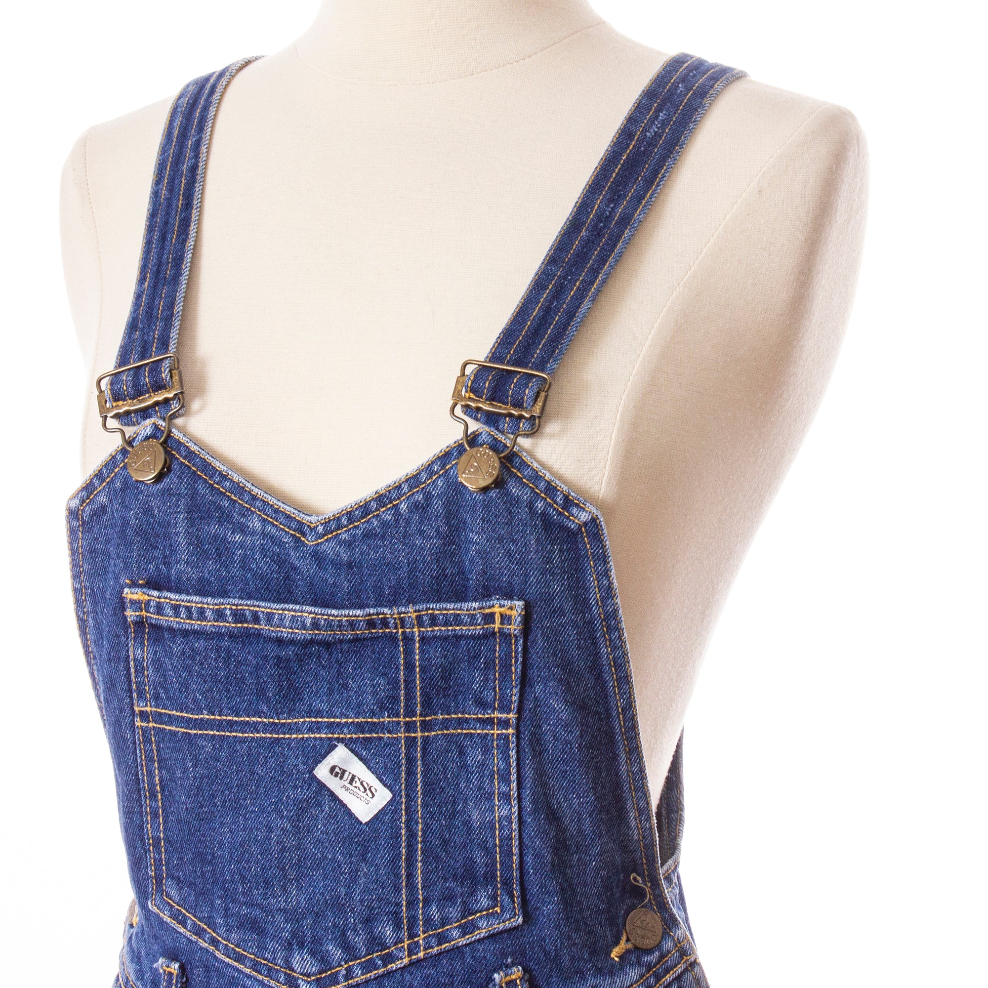 80s Blue Denim Mini Overalls Dress By Guess - Image 4