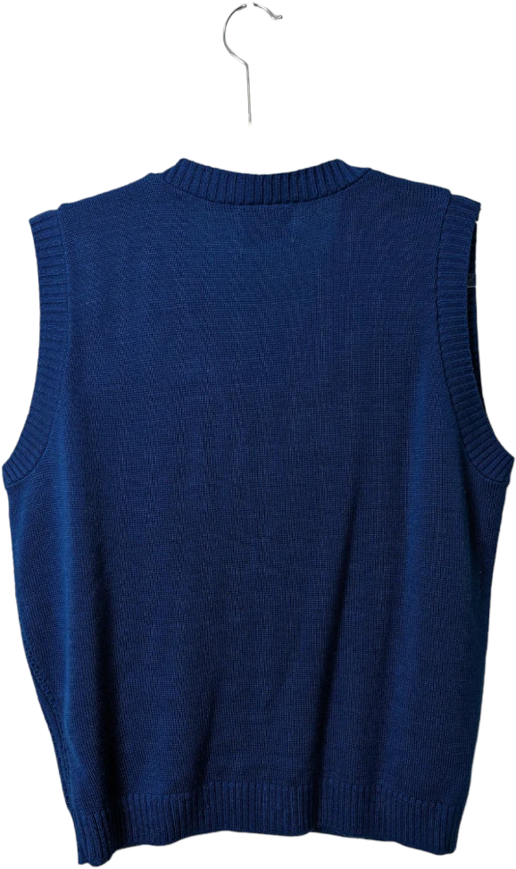 80s Blue Knit Sweater Vest V-neck Button Open Weave By Kenneth Too! Plus - Image 2
