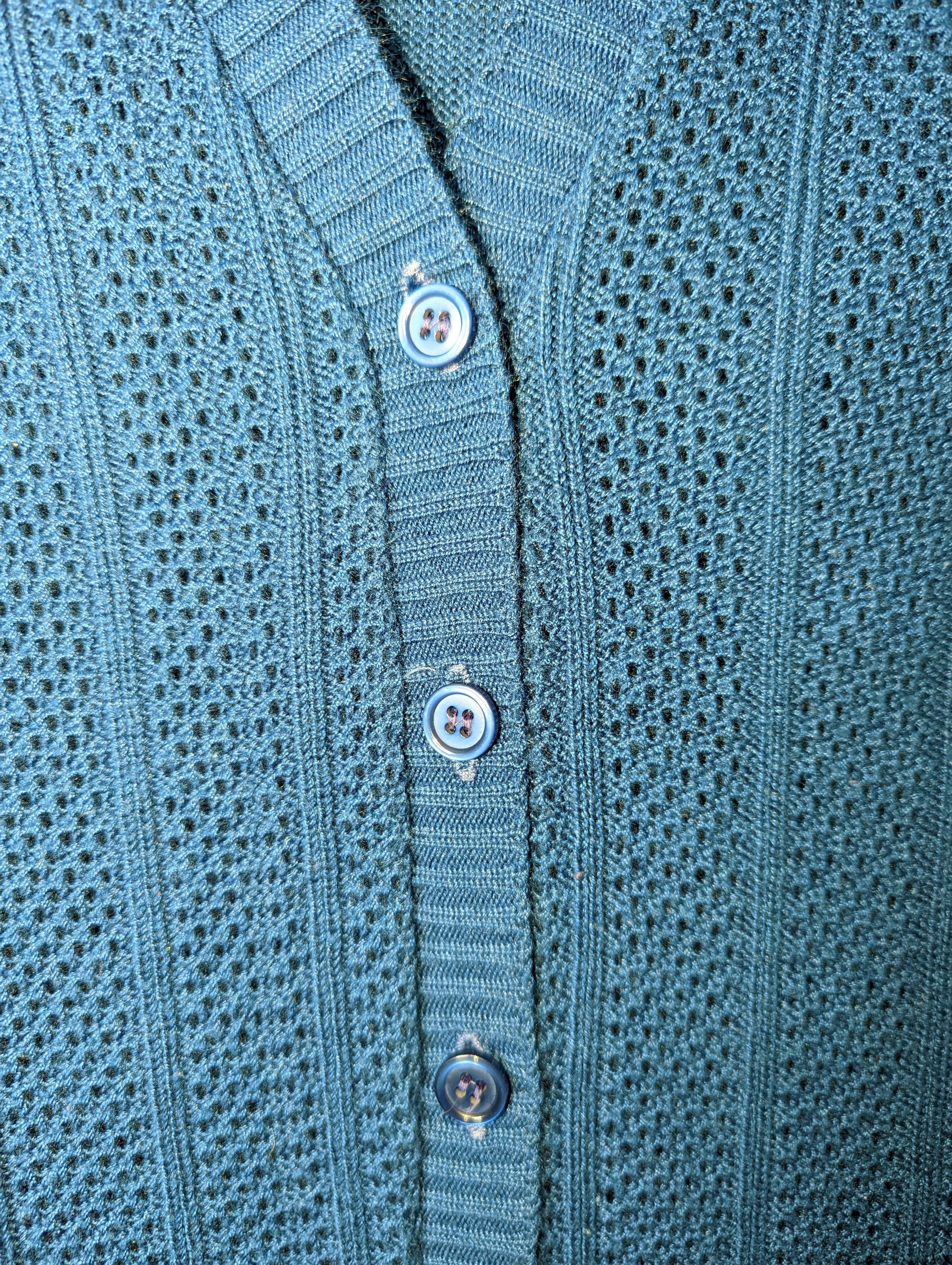 80s Blue Knit Sweater Vest V-neck Button Open Weave By Kenneth Too! Plus - Image 5