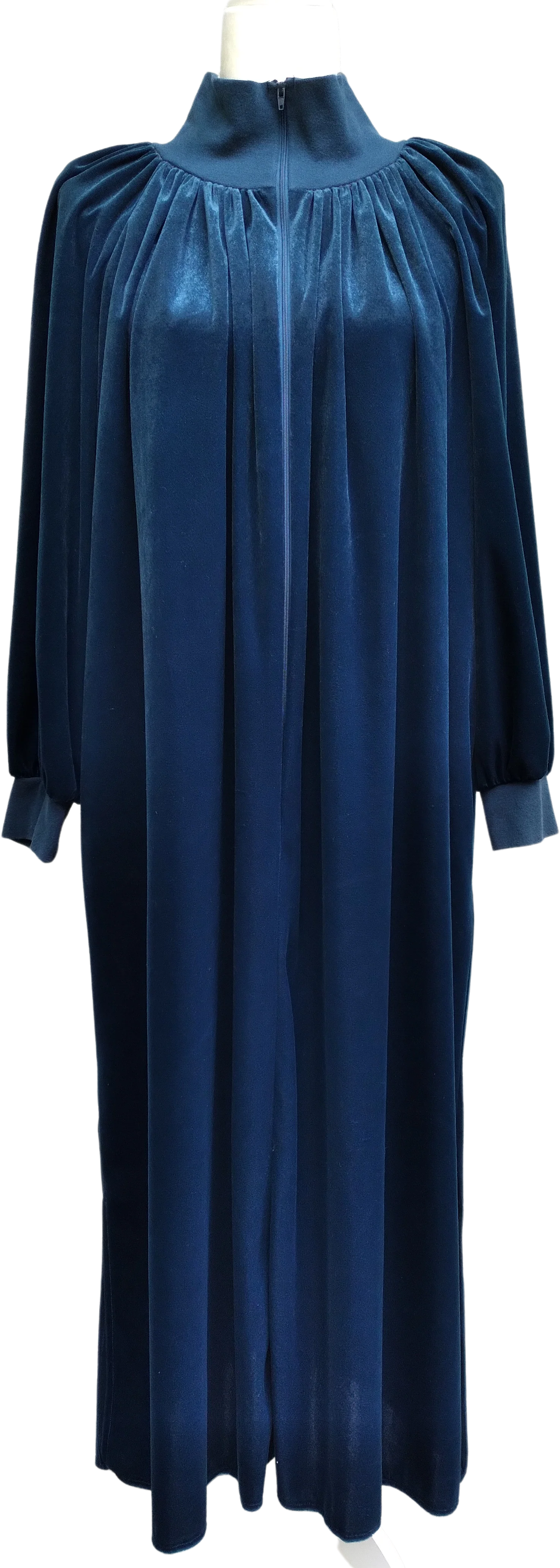 80s Blue Metallic Velour Bed/house Coat By Granada