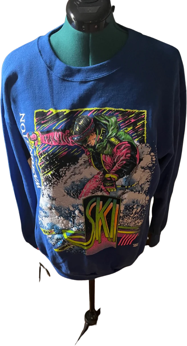80s Blue/neon Multicolor Graphic Oversized Sweatshirt By Ski Washington