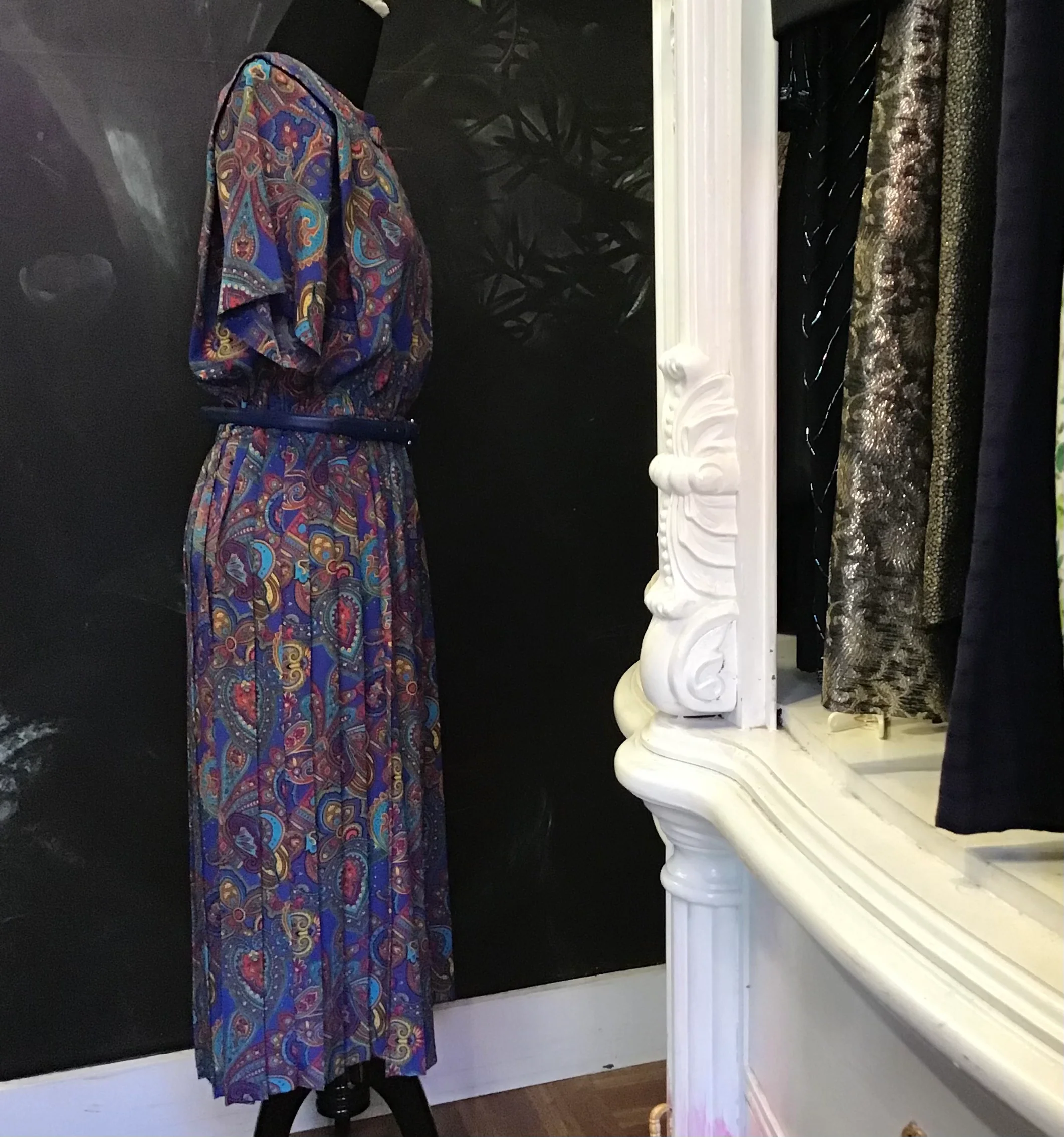 80s Blue Paisley Dress By Leslie Fay - Image 3