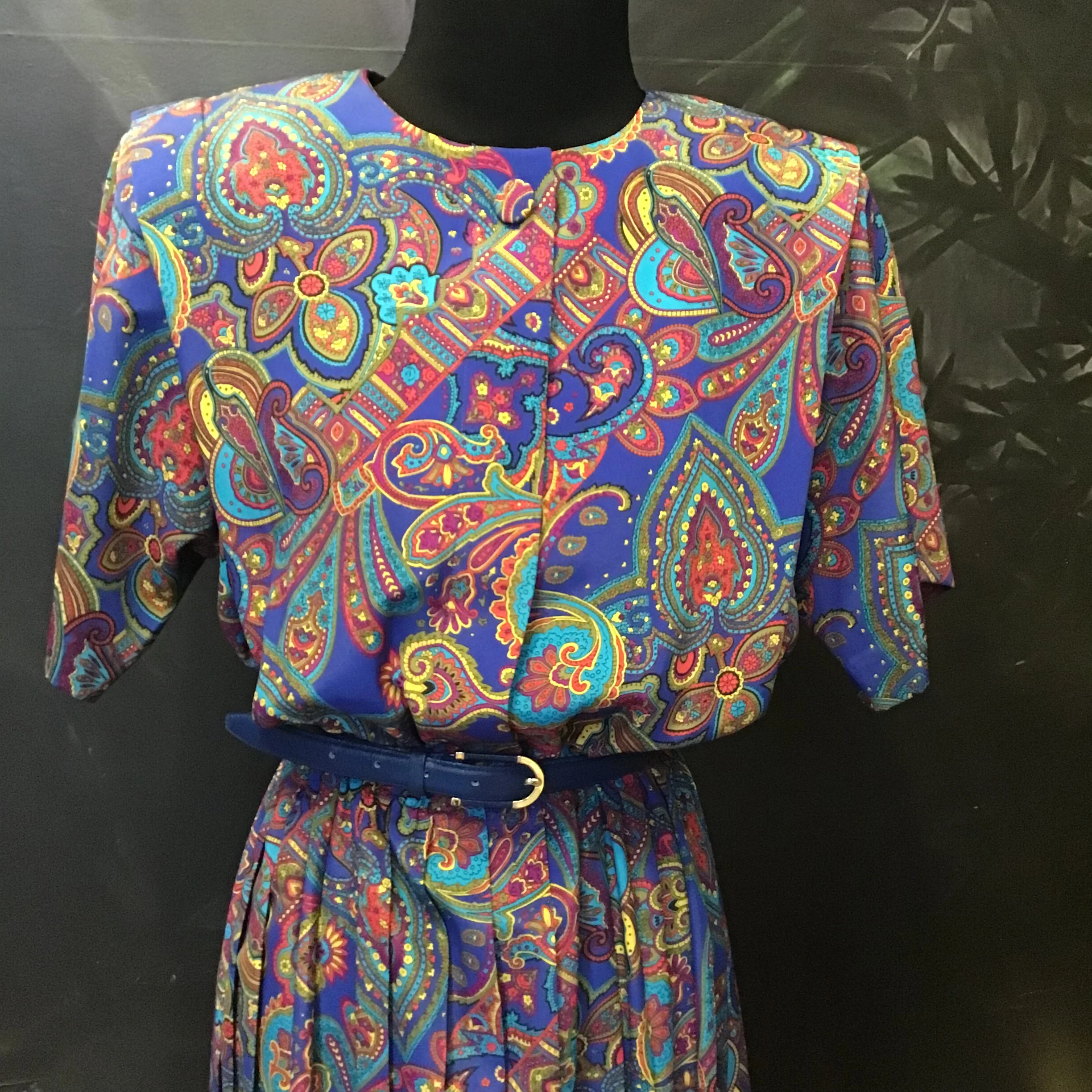 80s Blue Paisley Dress By Leslie Fay - Image 4