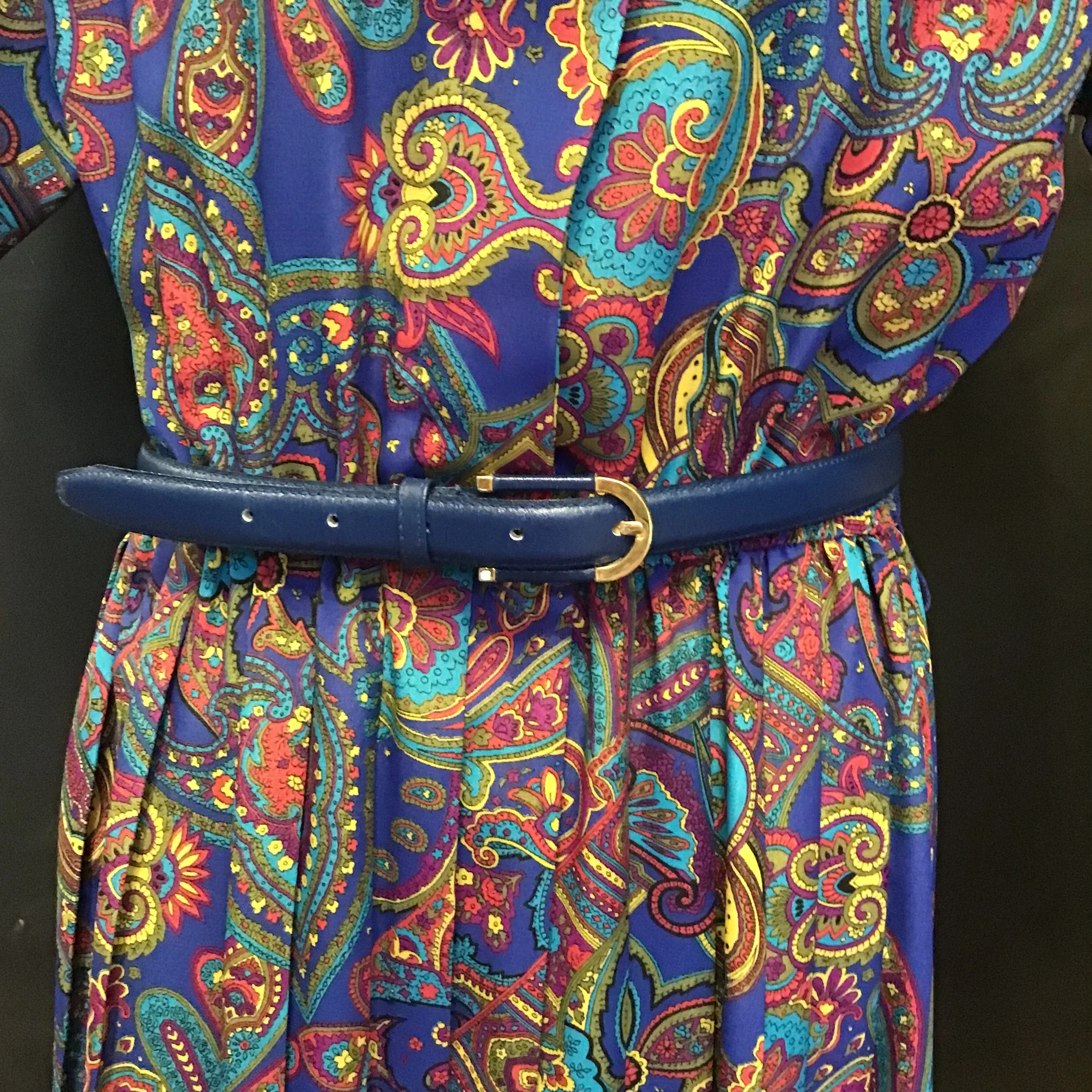 80s Blue Paisley Dress By Leslie Fay - Image 5