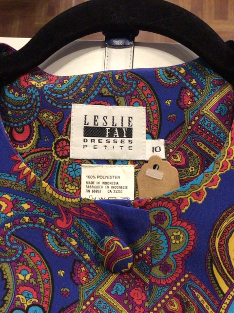 80s Blue Paisley Dress By Leslie Fay - Image 6