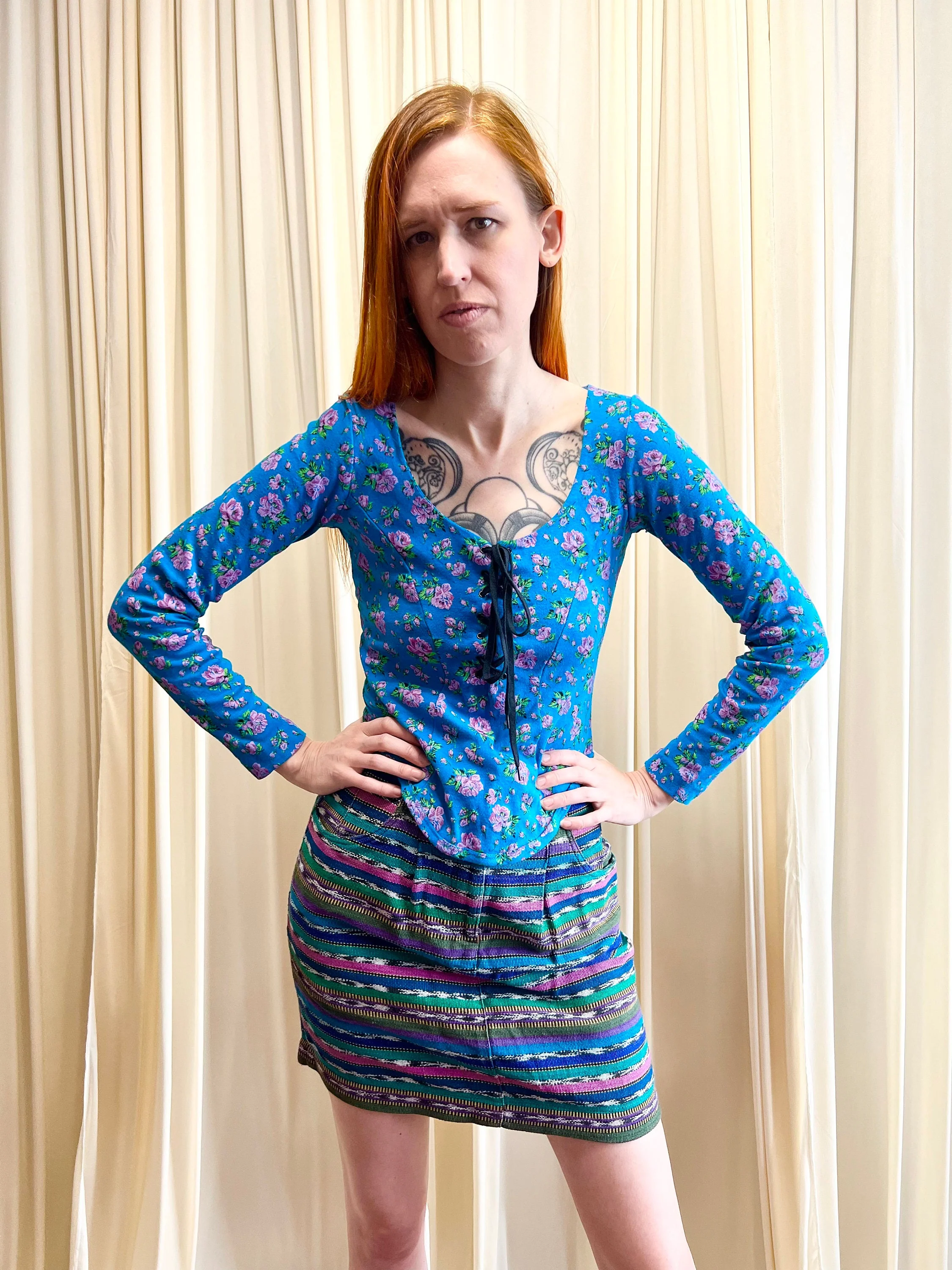 80s Blue Punk Label Lace Up Cotton Corset Top by Betsey Johnson - Image 8
