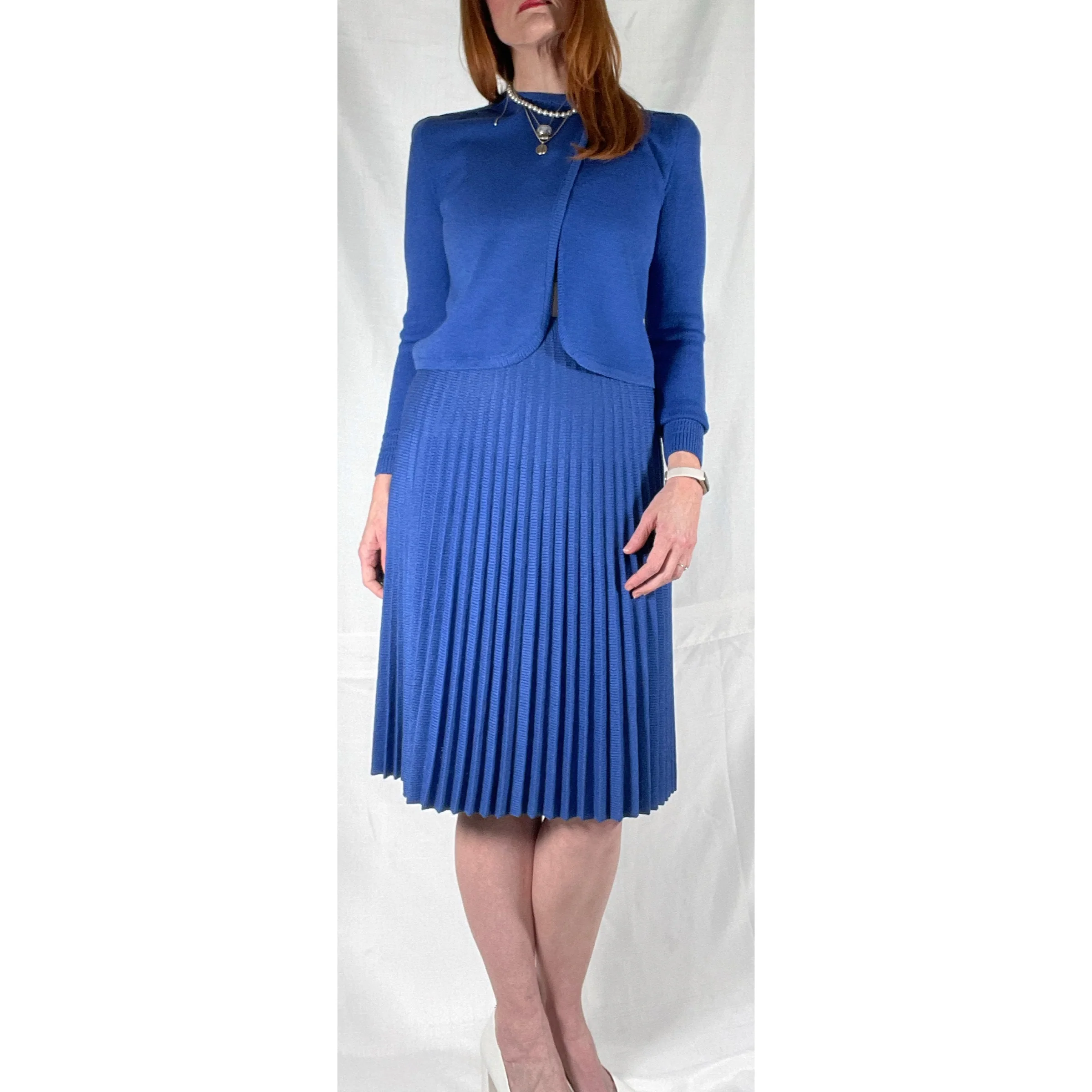 80s Blue Santana Knit Skirt Set By St. John - Image 4