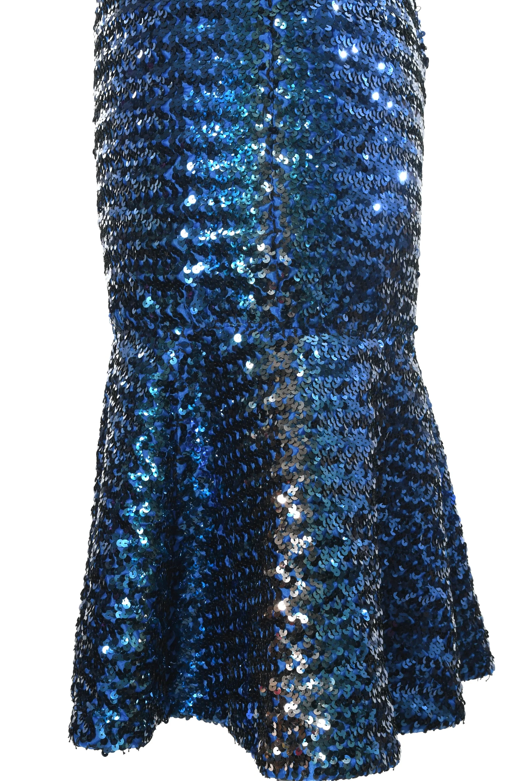80s Blue Sequined Long Sleeve Wounded Mermaid Dress - Image 9