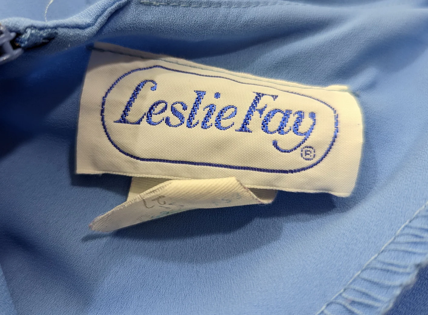 80s Blue Sheer Draped Neckline Layered Skirt Dress By Leslie Fay - Image 7