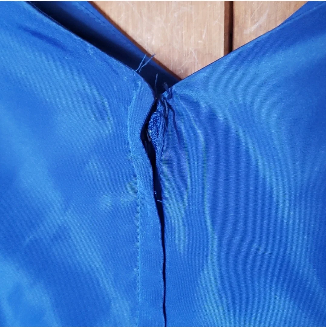 80s Blue Taffeta Puff Sleeve Prom Dress - Image 9