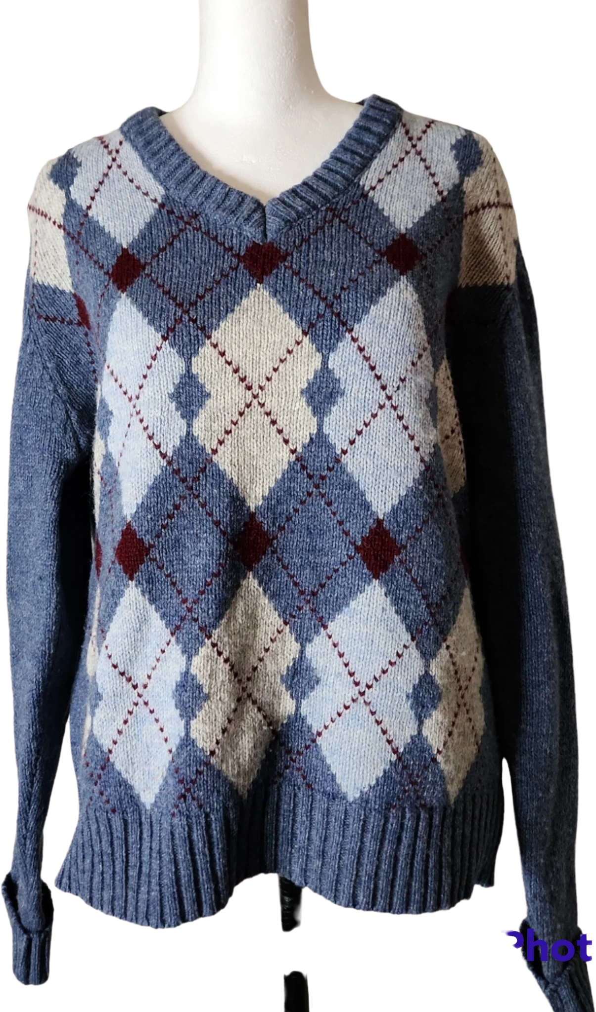 80s Blue Tones Argyle V-neck Grandpa Sweater By Mcgregor