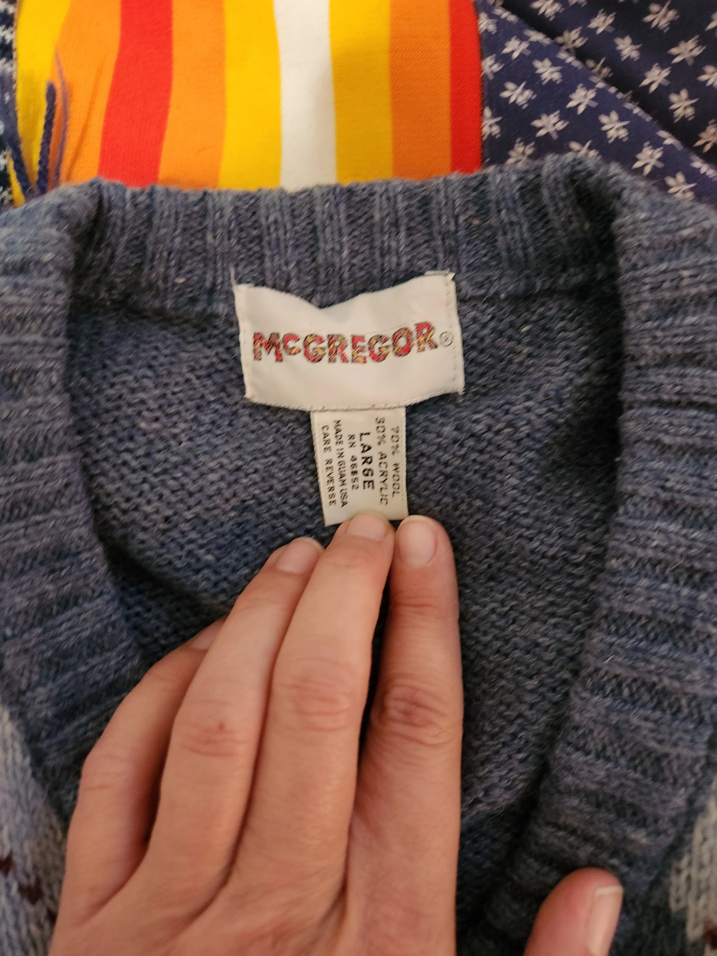 80s Blue Tones Argyle V-neck Grandpa Sweater By Mcgregor - Image 4