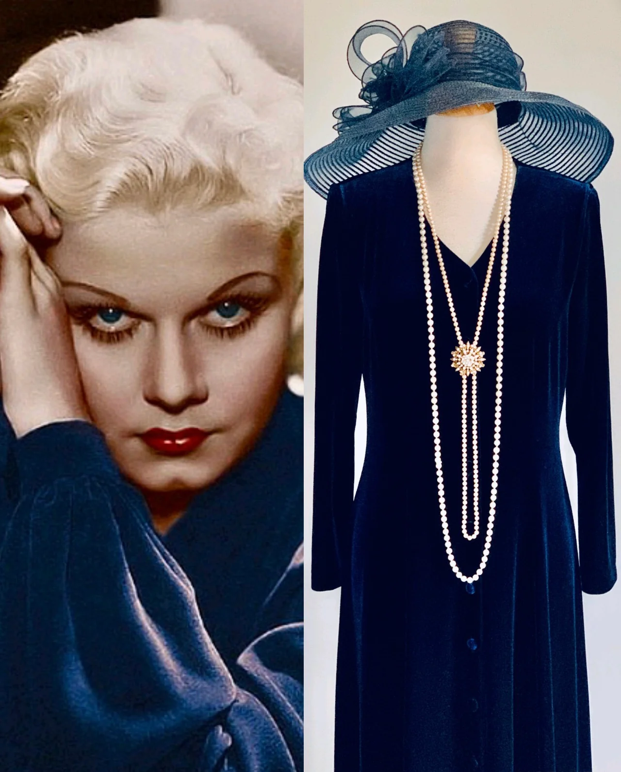 80s Blue Velvet Evening Dress By J Stevens - Image 3
